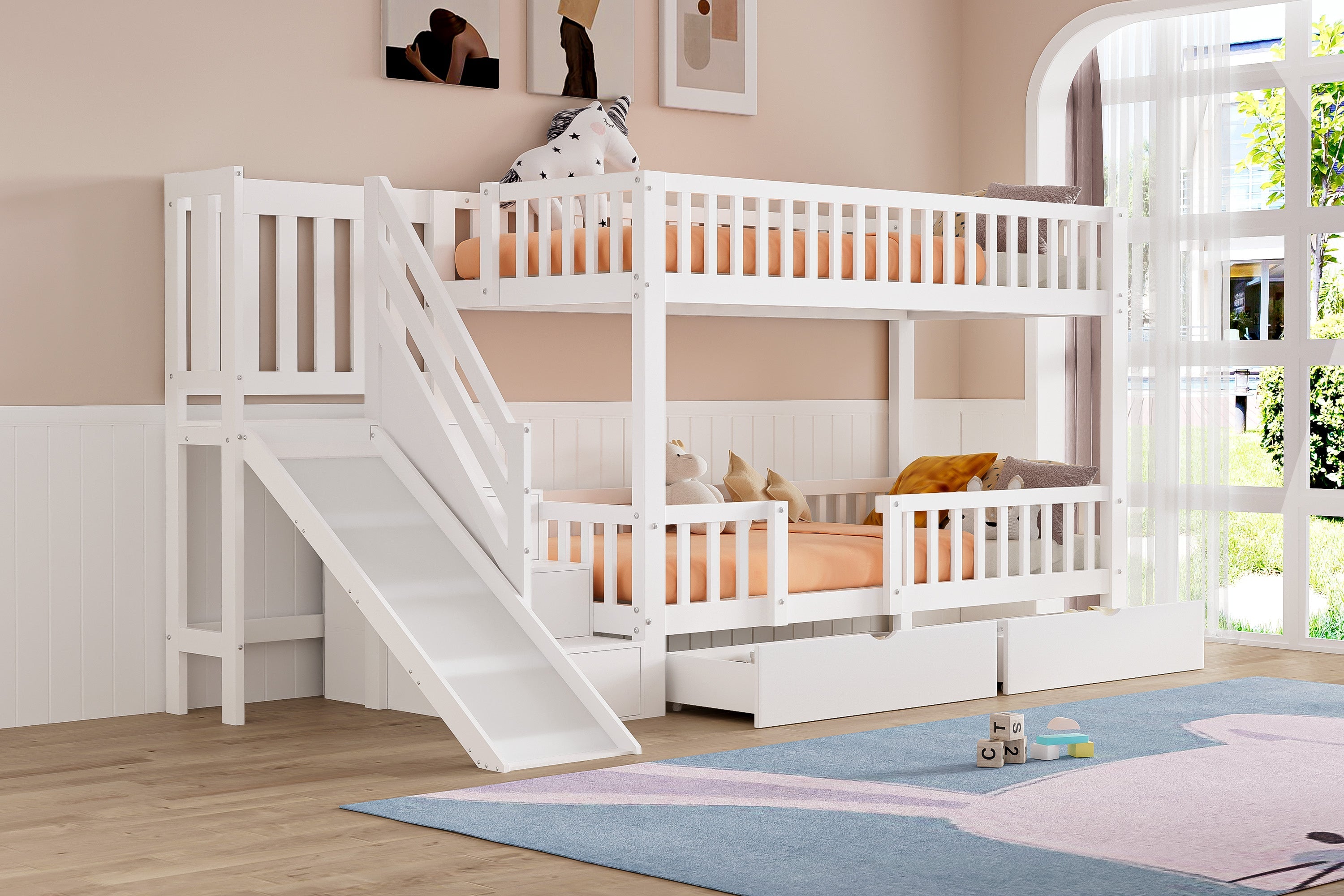 Logidon kinderstapelbed wit 90x200 cm met glijbaan en trap