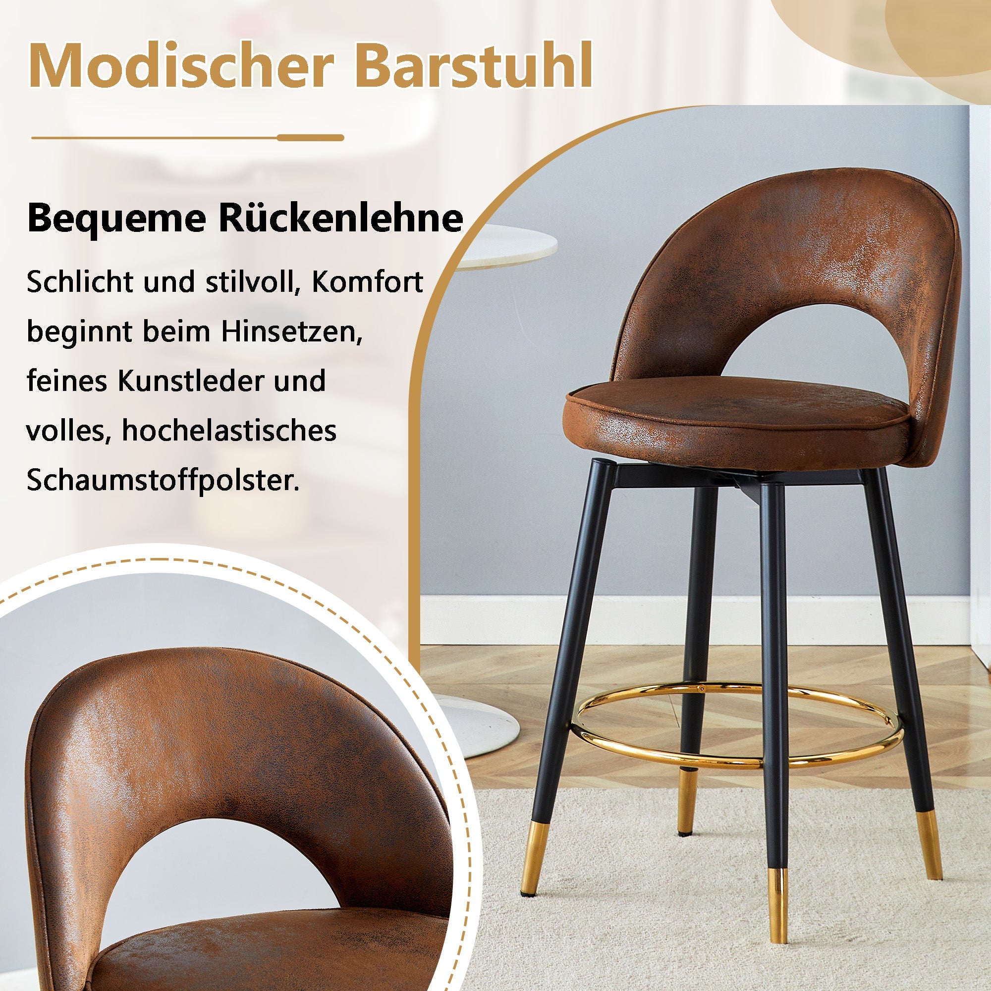 Logidon 360° draaibare barstoel bruin technologie stof set van 2