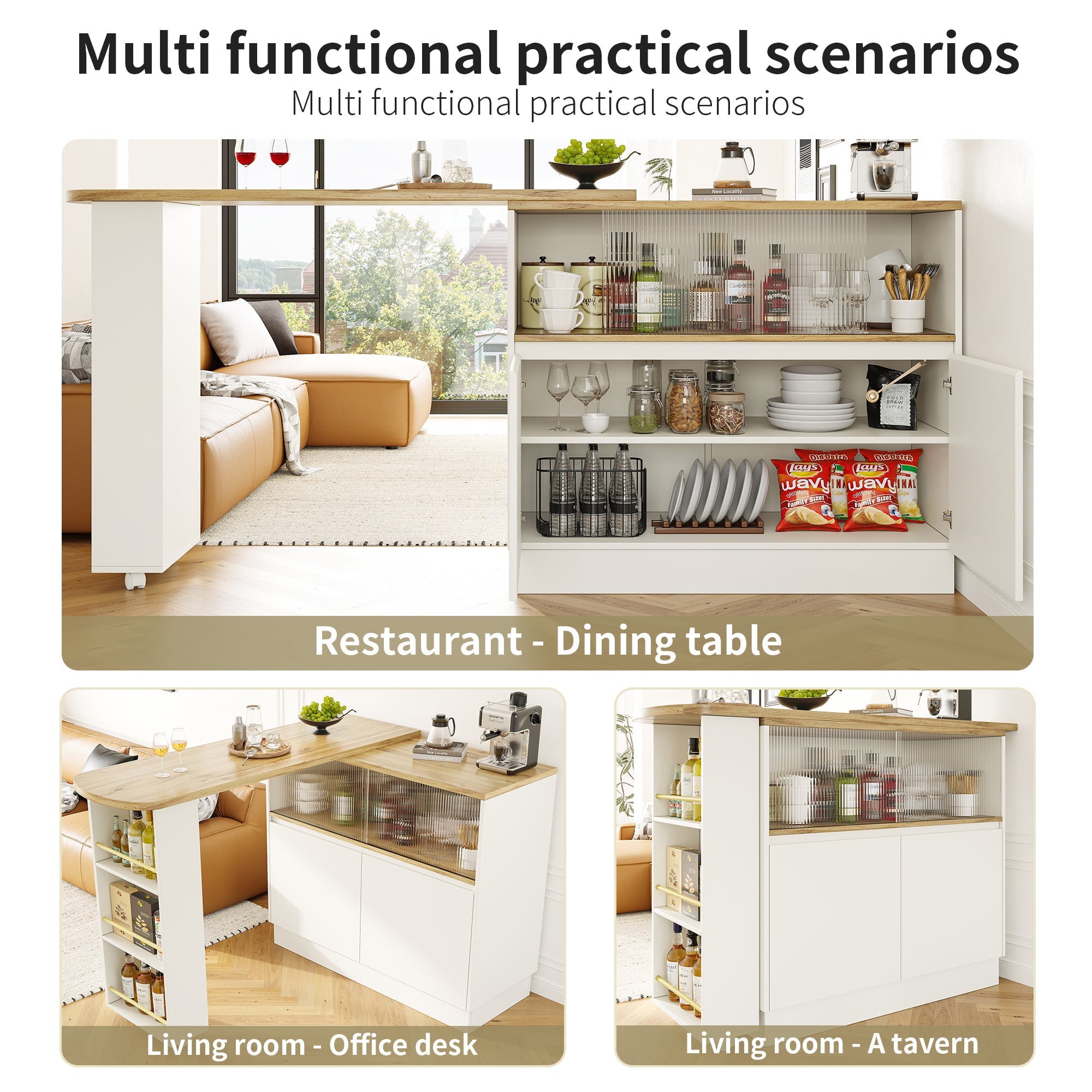 Logidon 360° draaibaar dressoir wit 90×45×100 cm glazen schuifdeur