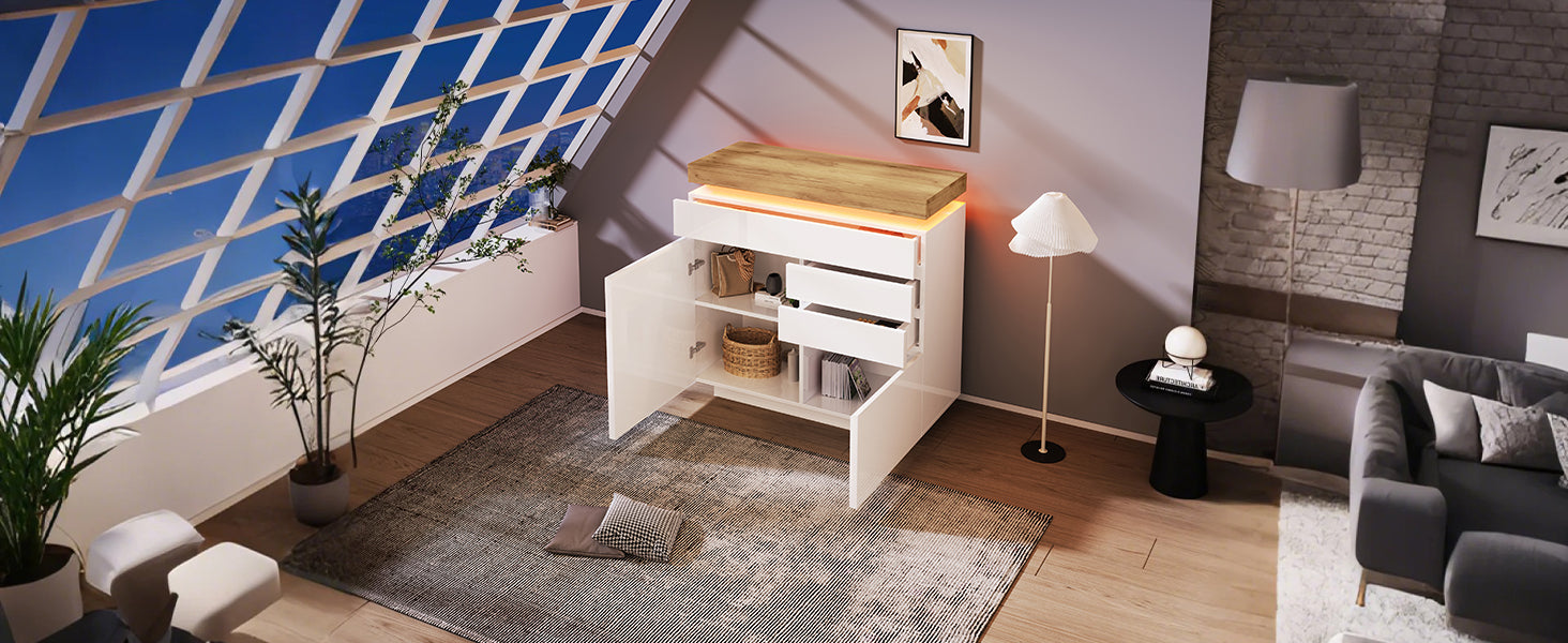 Logidon high gloss chest of drawers white LED lighting app control 2 doors