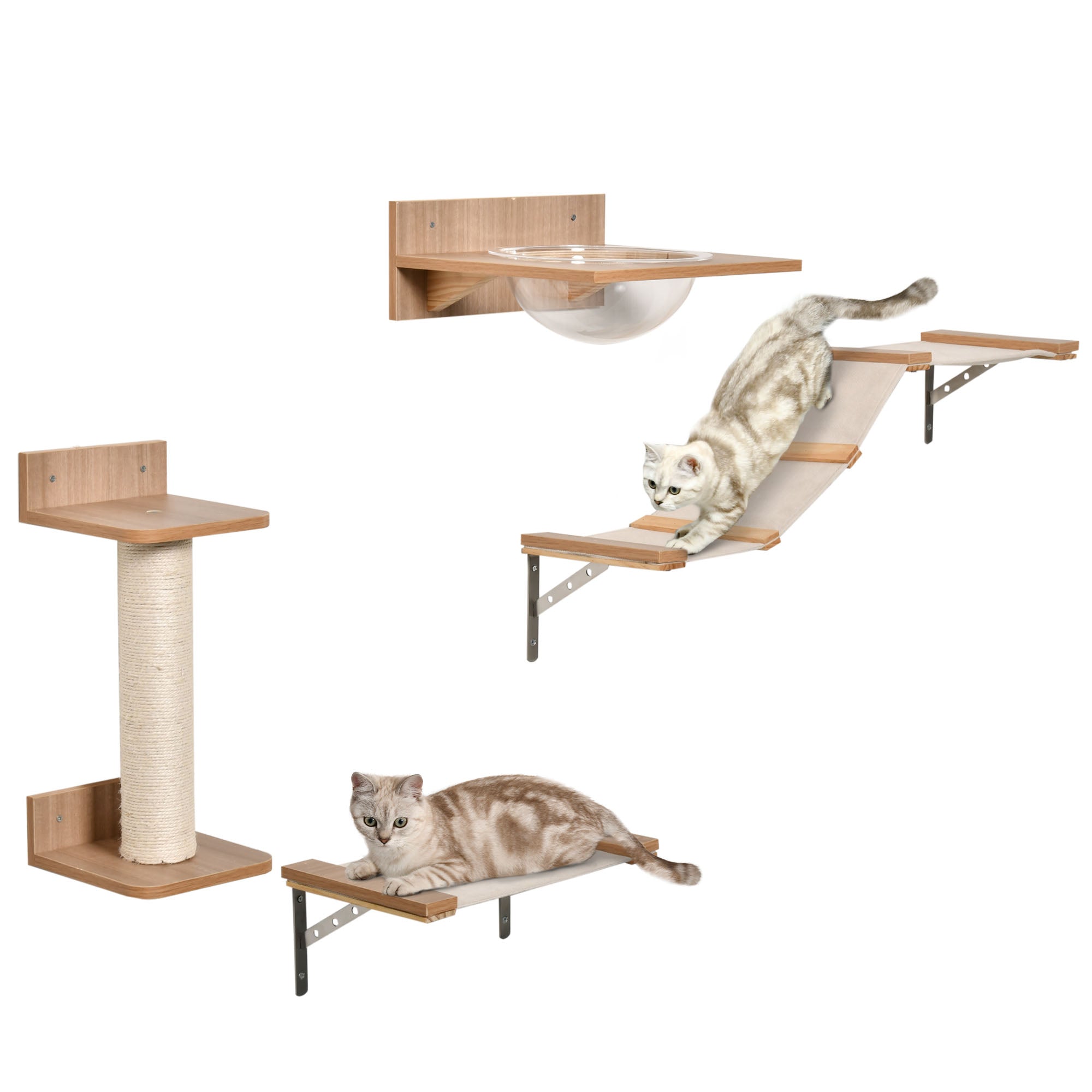 Logidon kattenwandset lichtbruin met krabpaal, trap en hangmat