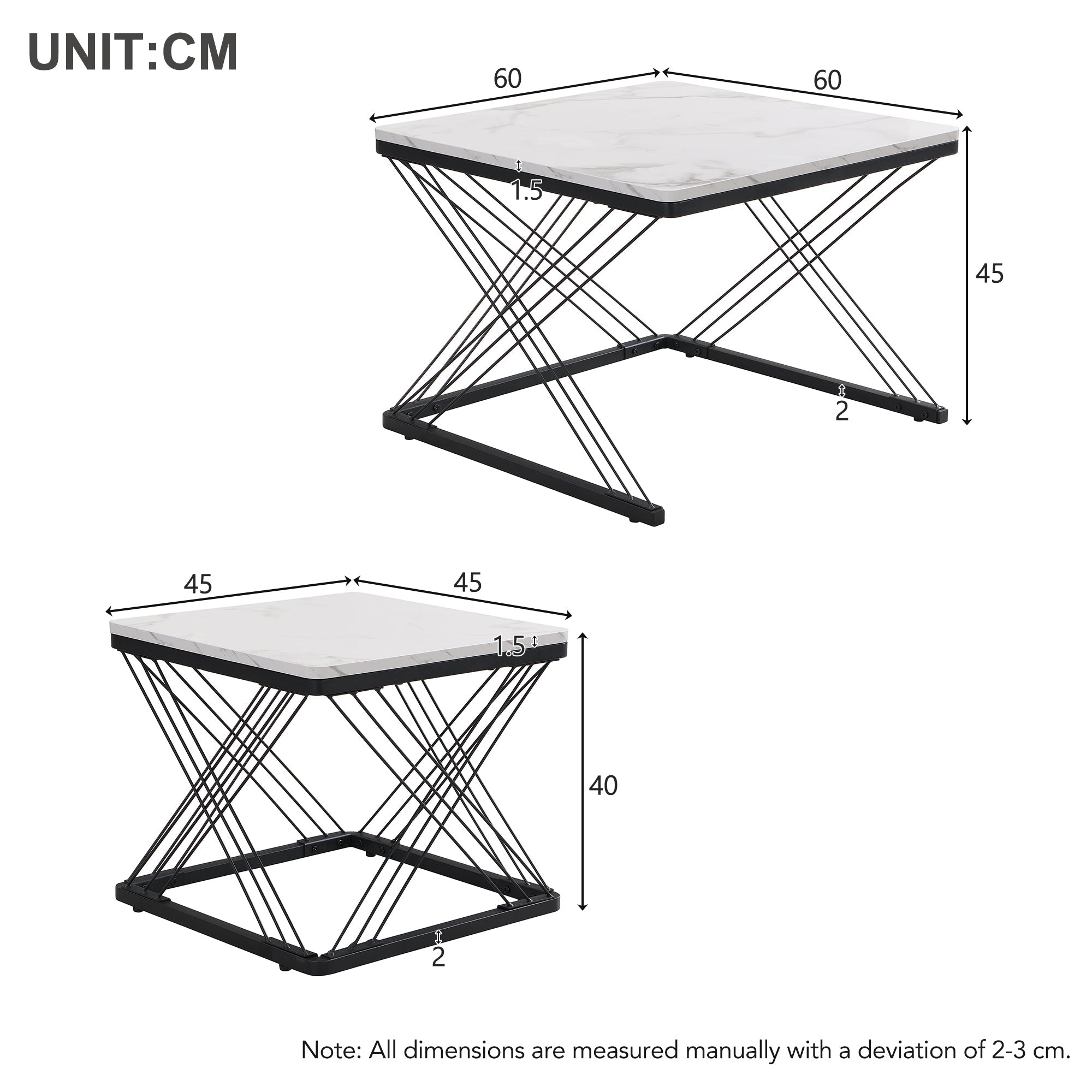 Logidon Stijlvolle 2-delige salontafelset hoogglans marmerlook 60x60 cm