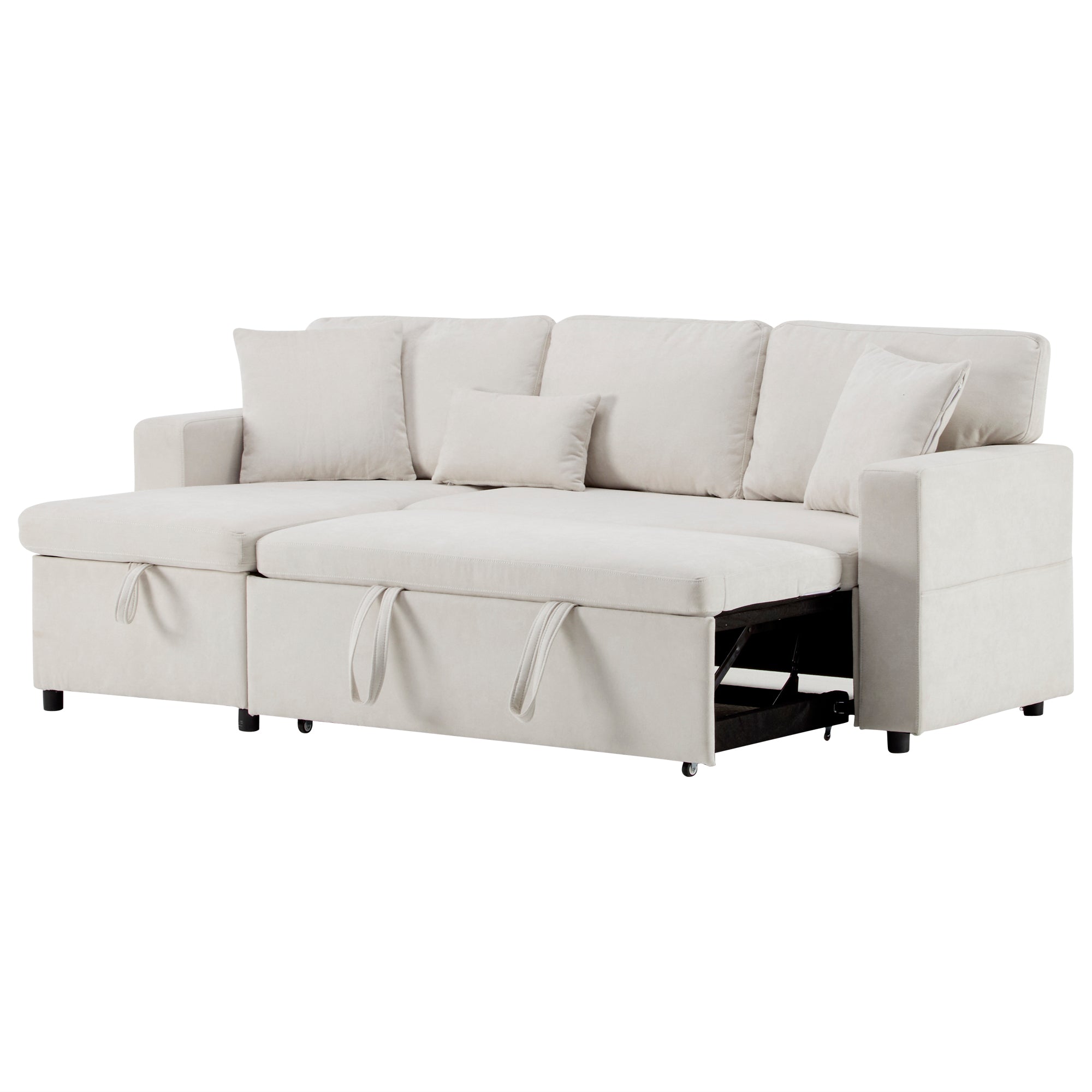 Logidon corner sofa bed L-shape extendable beige with bed box shelf