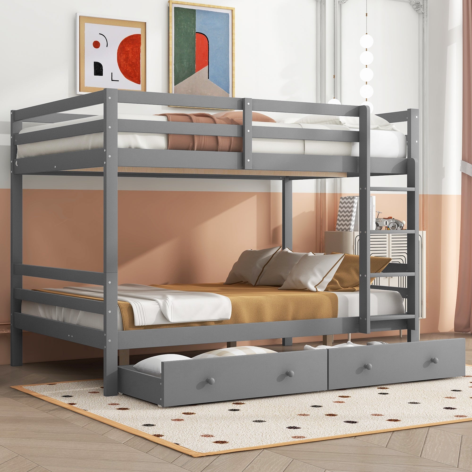 Logidon stapelbed 140x200 cm grijs met opbergruimte en lades