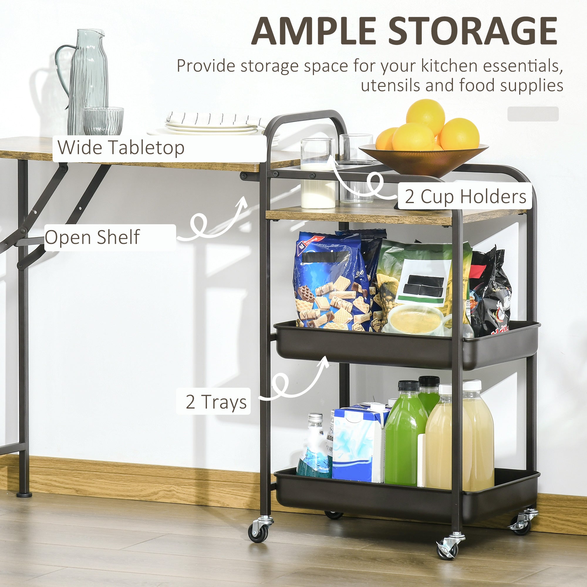Logidon keukentrolley bruin hout 118x36,5x82 cm met klaptafel