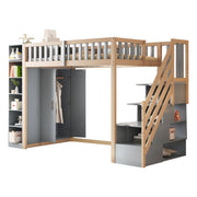Logidon hoogslaper 90x200 multifunctioneel grijs natuurlijk hout met planken