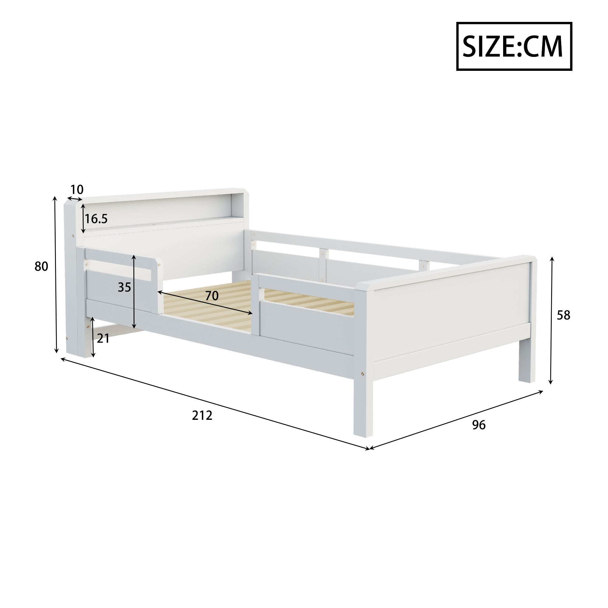 Logidon houten bed 90x200 cm USB C oplaadpunt LED hoofdbordplank wit