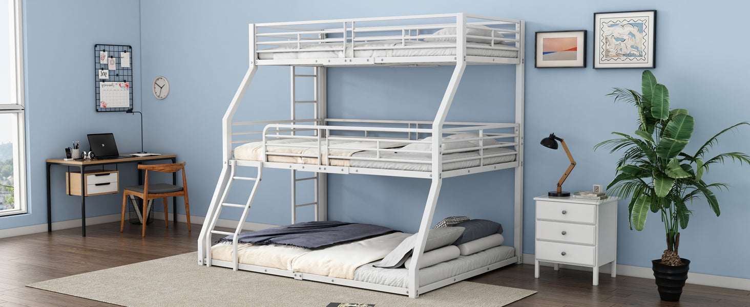 Logidon stapelbed 90x200 cm driedubbel metalen bedframe wit