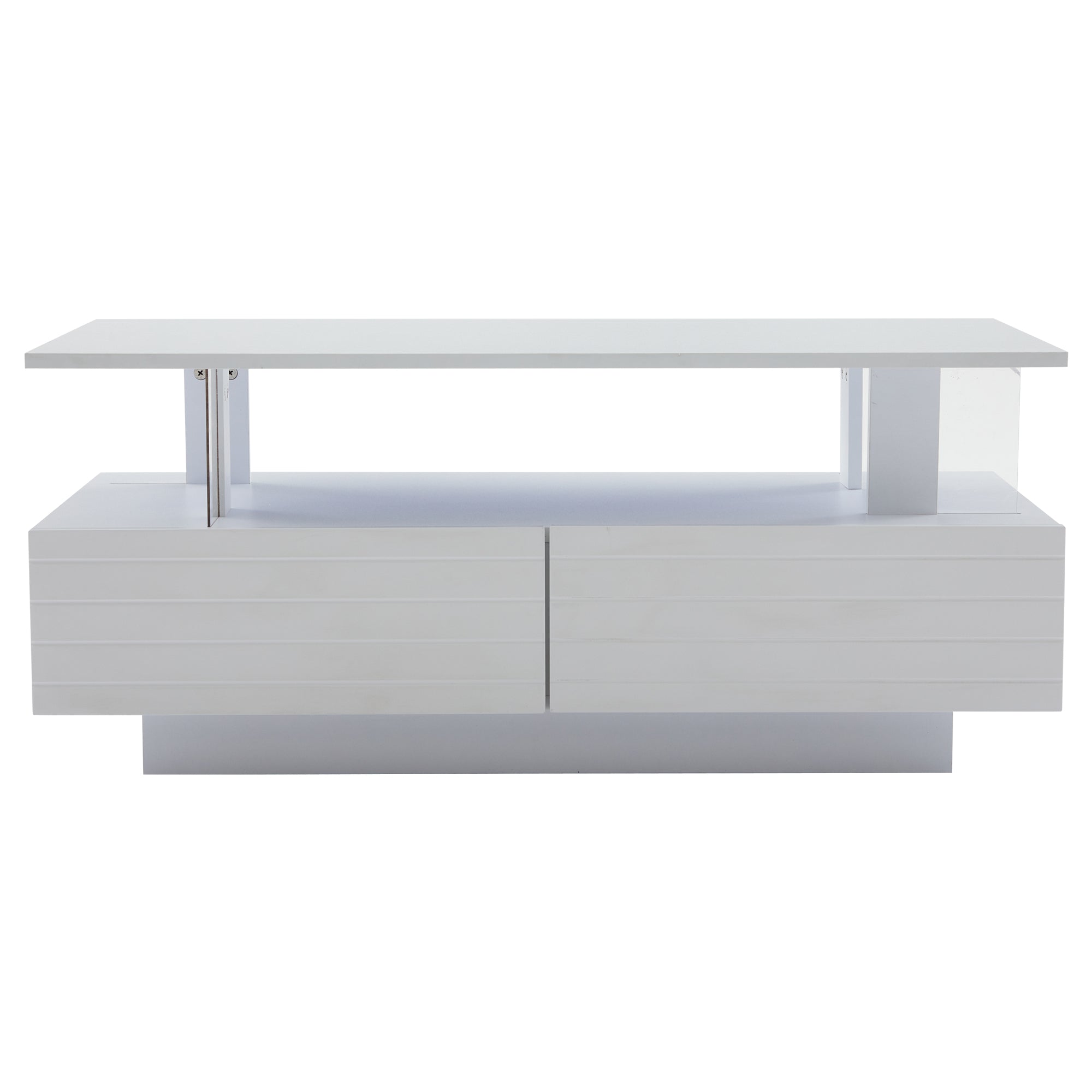 Logidon Witte LED Salontafel met Opbergruimte Bluetooth App Bediening 100x50x42 Cm