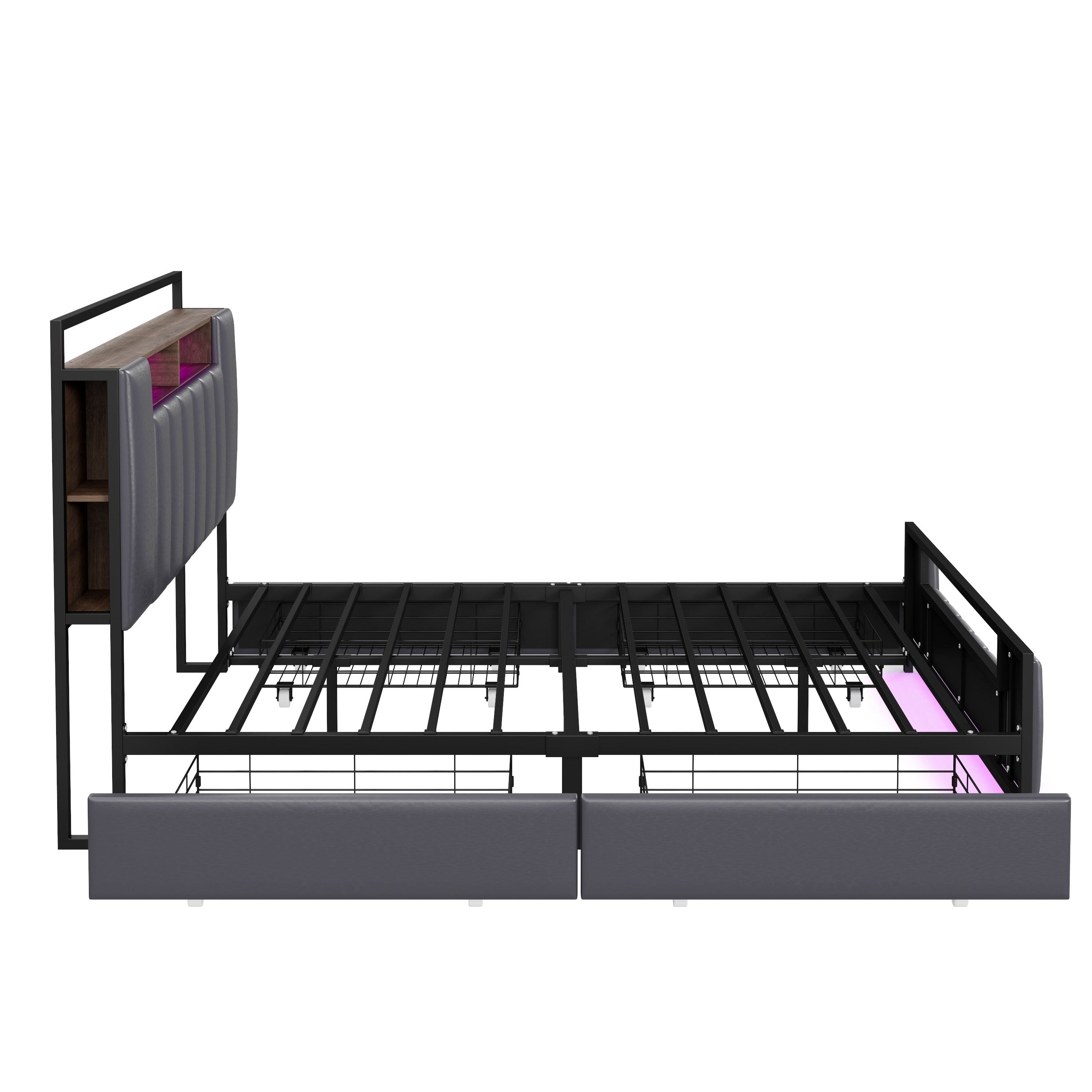 Logidon gestoffeerd bed 160x200 cm grijs kunstleer met LED USB-laden