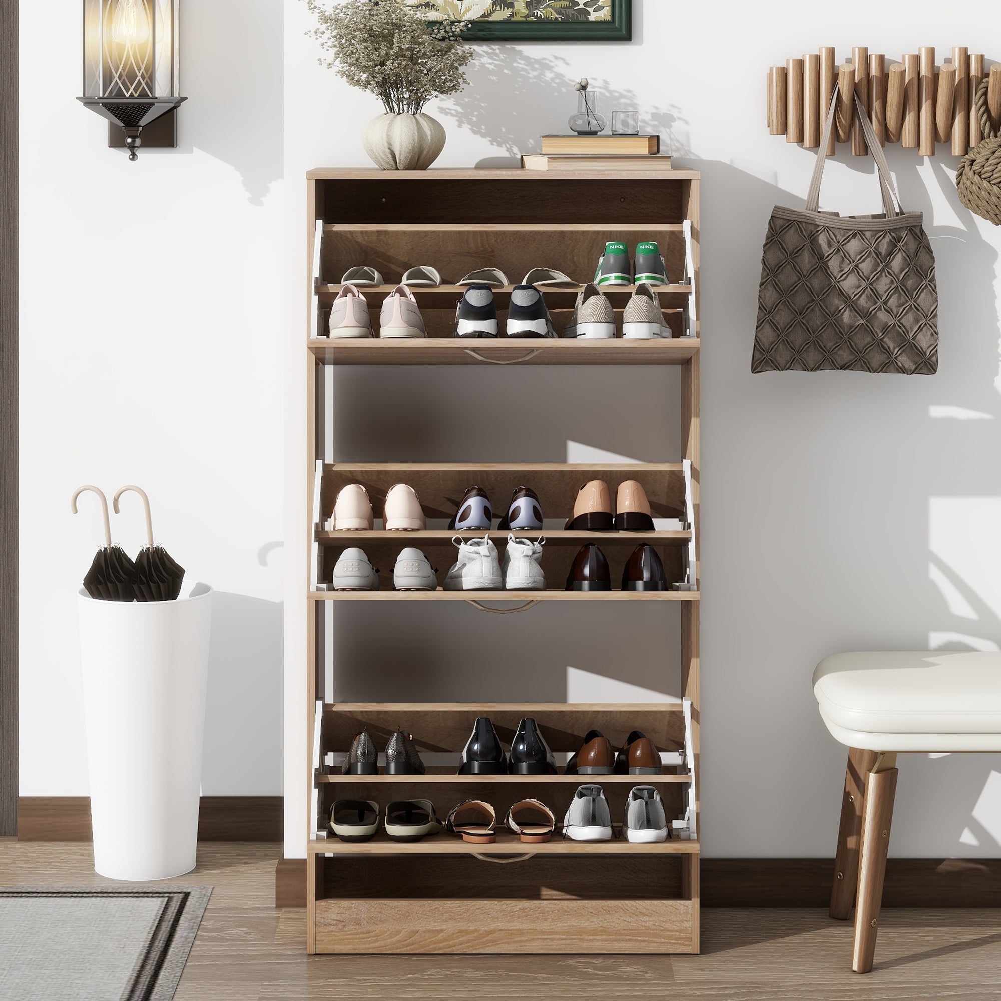 Logidon shoe cabinet oak 3 drawers wooden shoe rack entrance area