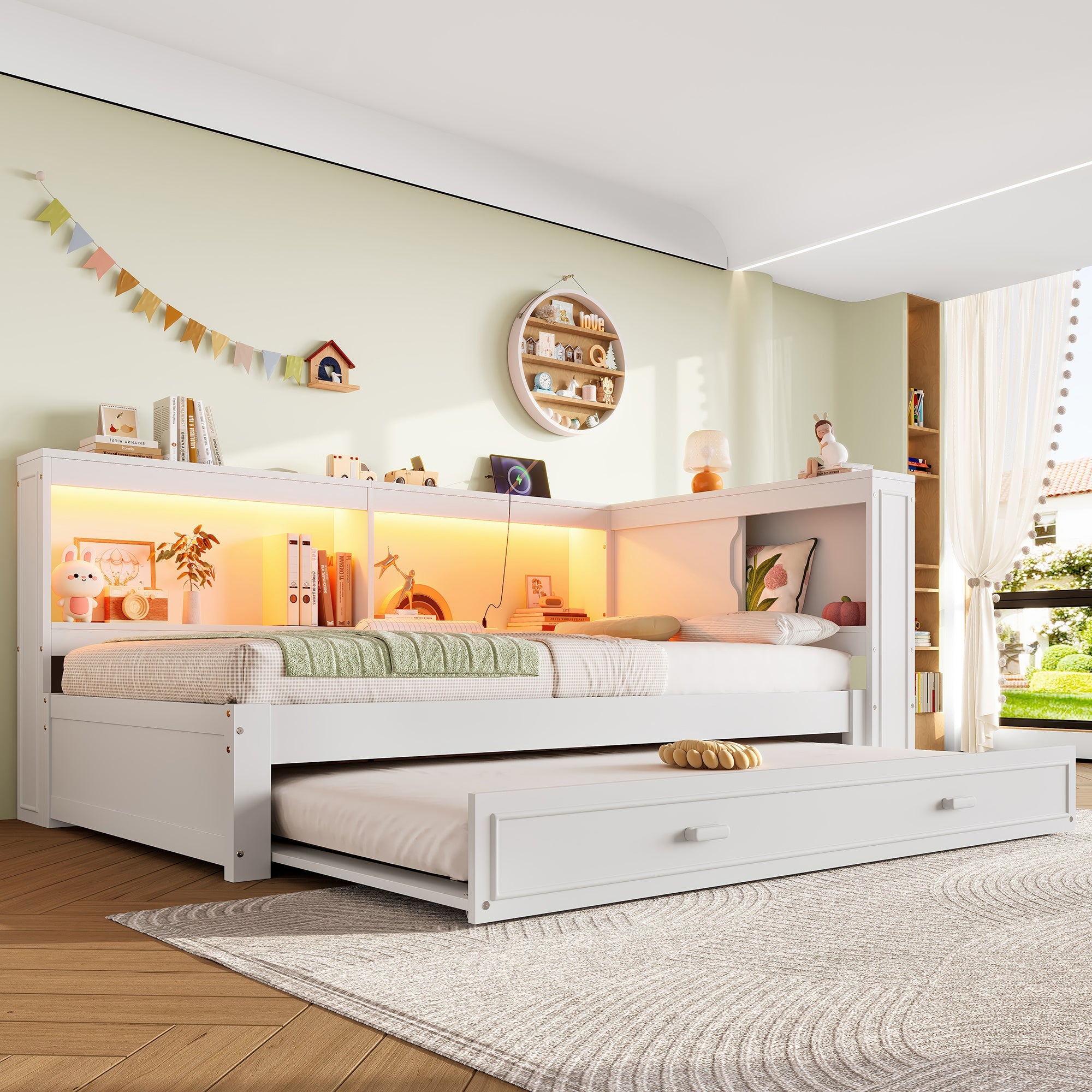 Logidon Dagbed 90x200 cm Wit Uitschuifbed Slaapbank USB LED