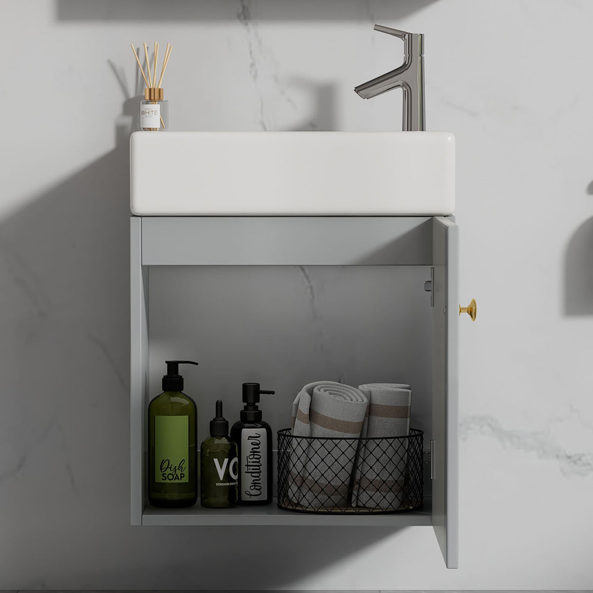 Logidon badkamermeubel wastafel 46 cm hangend onderkast grijs-wit