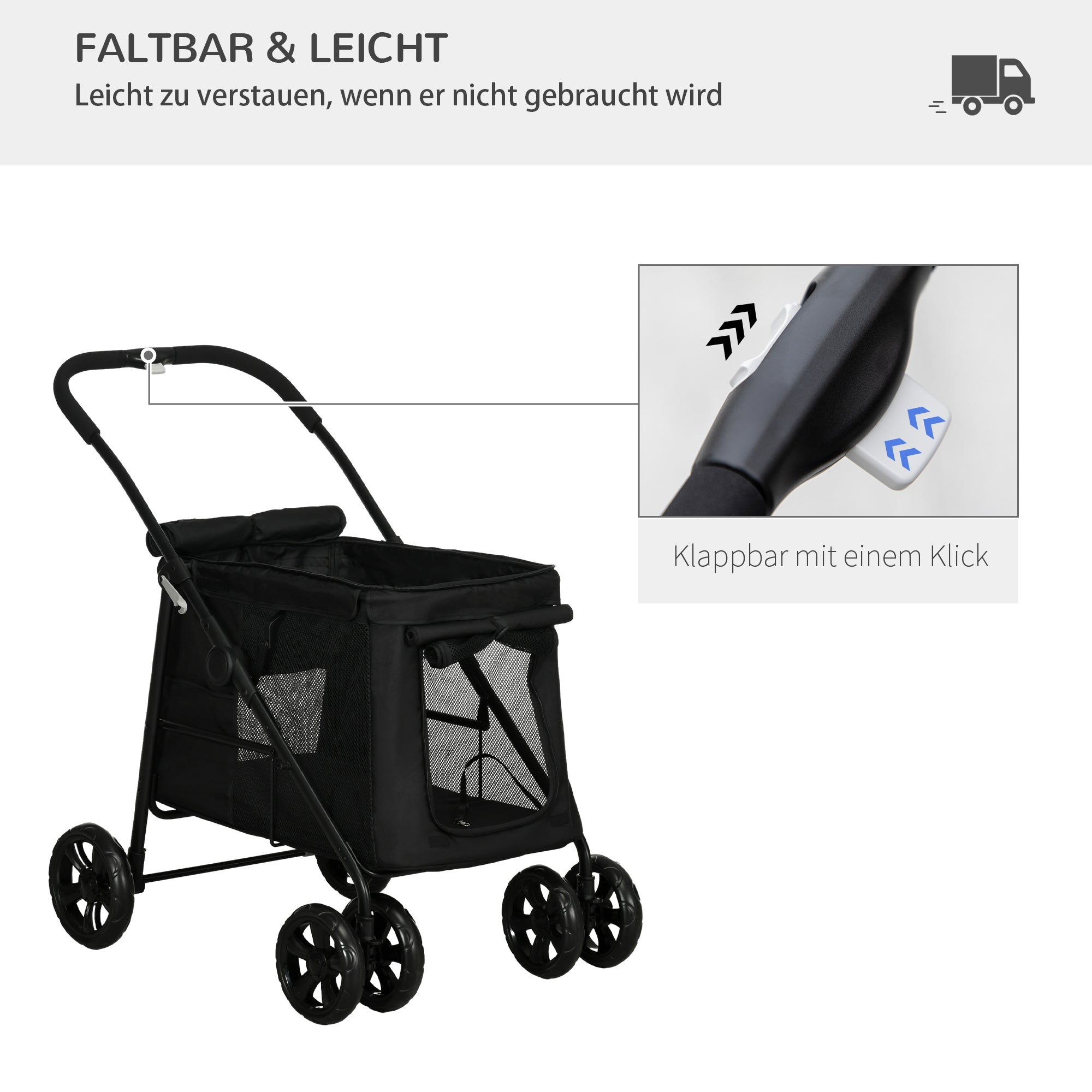 Logidon Hondenkar 3-in-1 Dierenwagen Grijs Oxford tot 10 kg