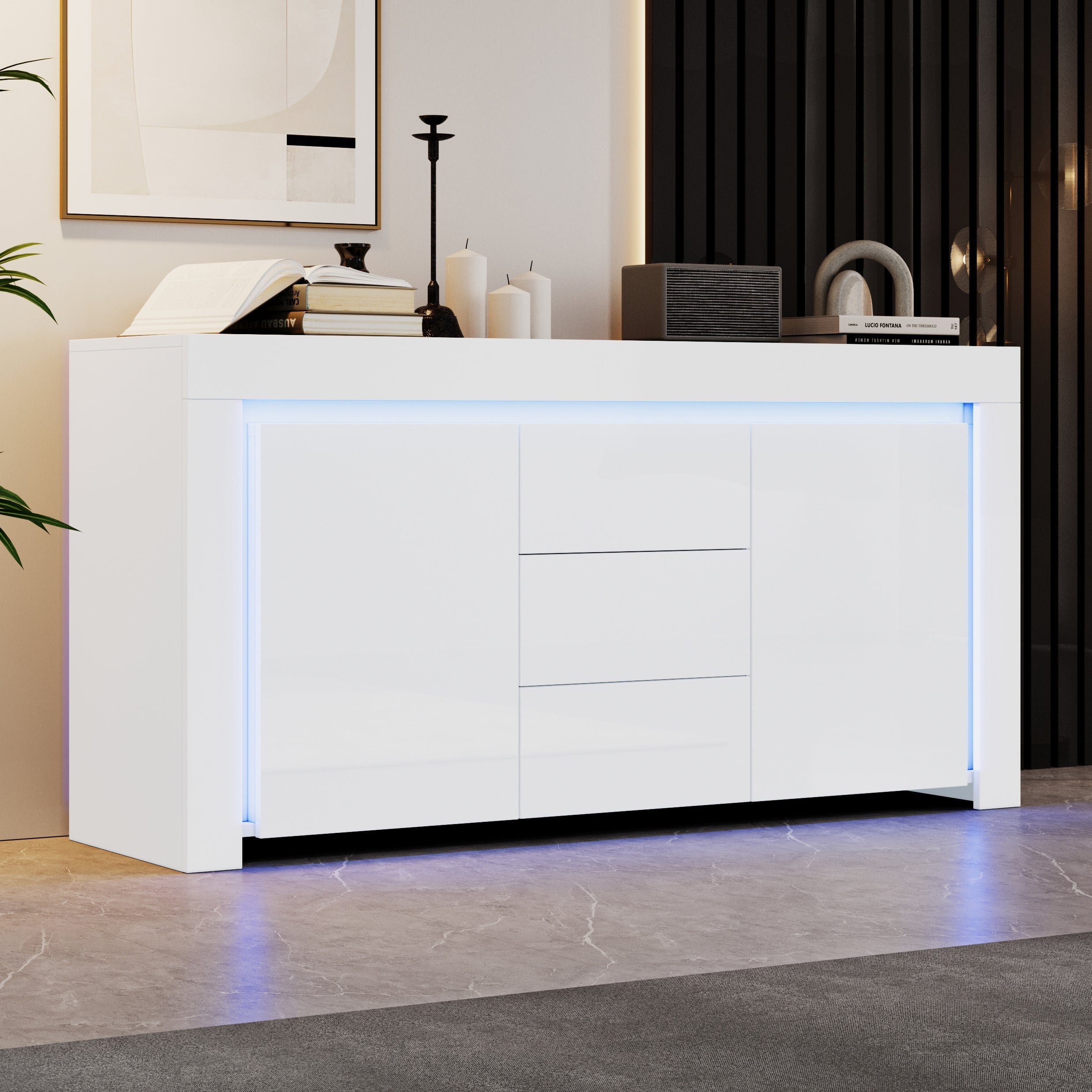 Logidon wit hoogglans dressoir 140x40x65 cm met LED verlichting