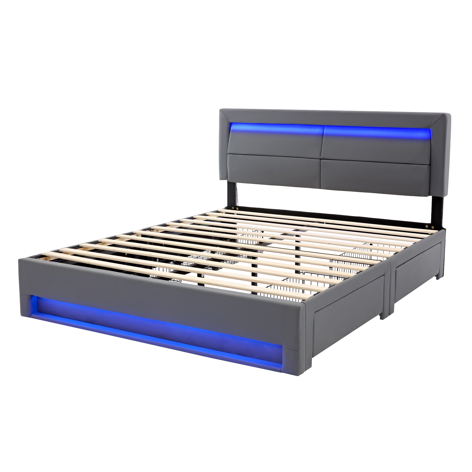Logidon upholstered bed 160x200 gray with USB charging function LED lighting