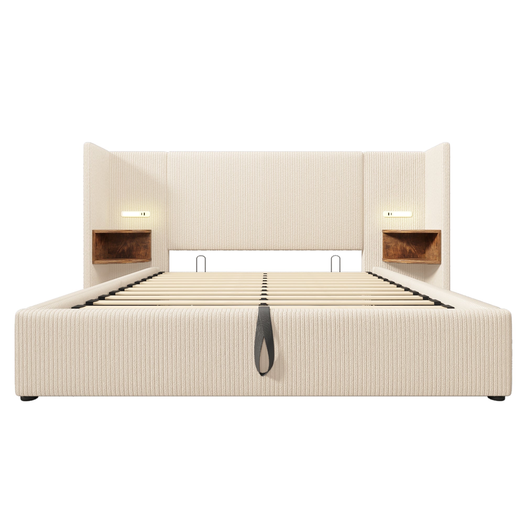 Logidon upholstered bed 160x200 beige white with USB-C charging function