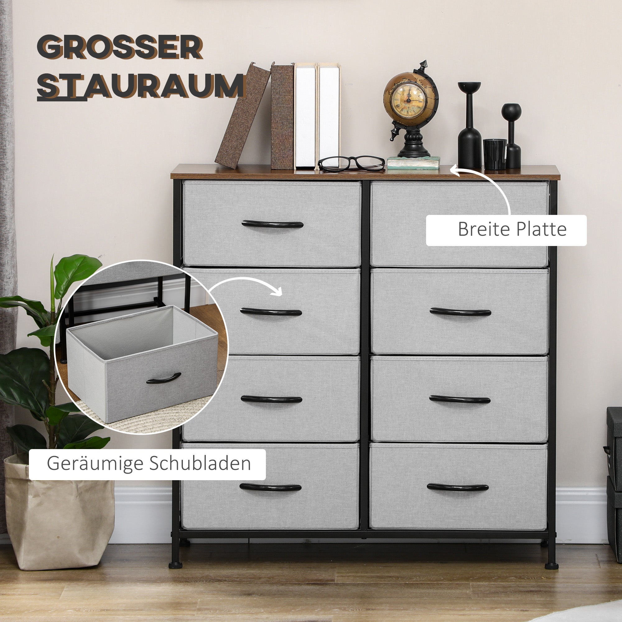 Logidon Chest of Drawers Sideboard With 8 Fabric Drawers Gray 80x30x81 cm