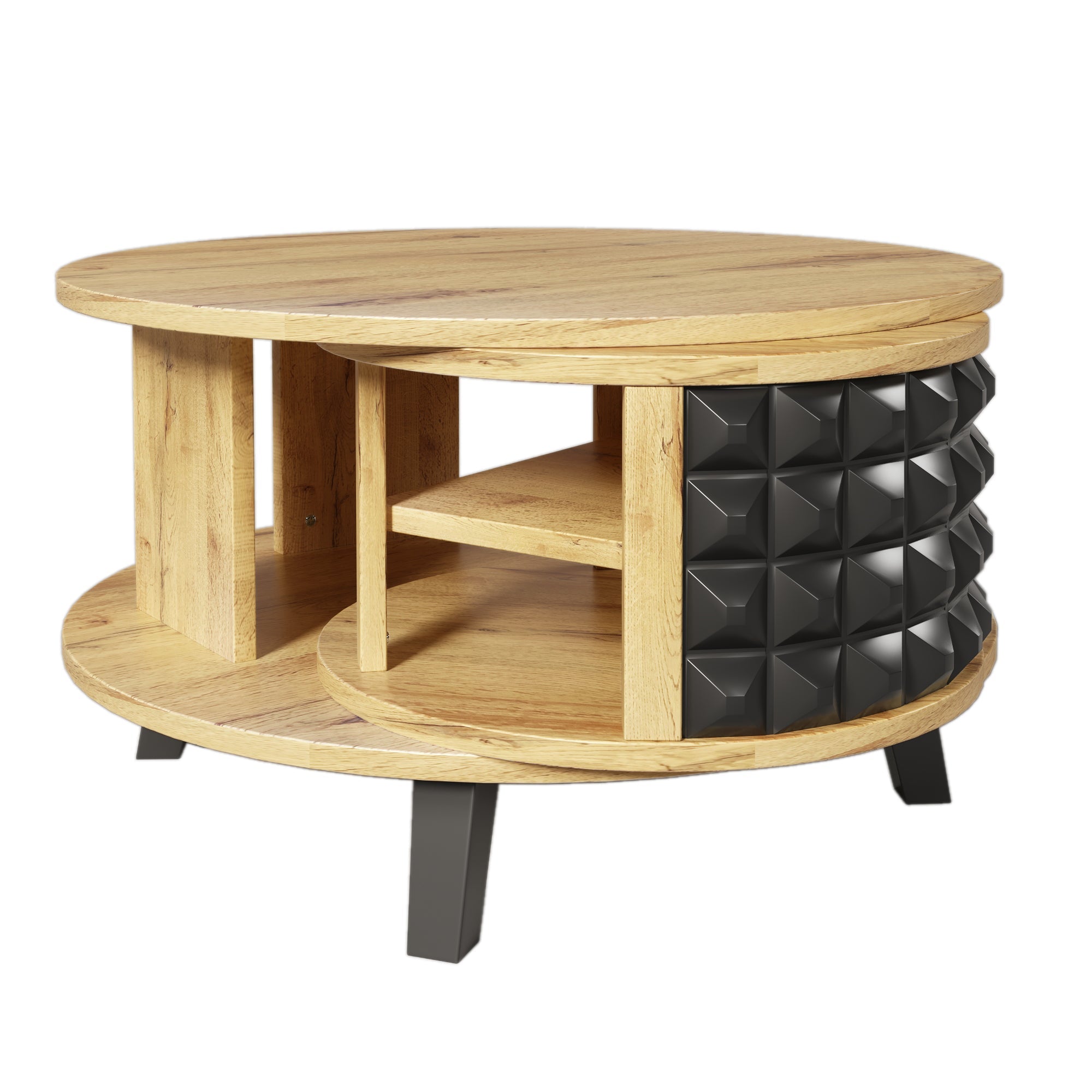 Logidon turntable with hidden shelf natural wood look 85x80x45 cm