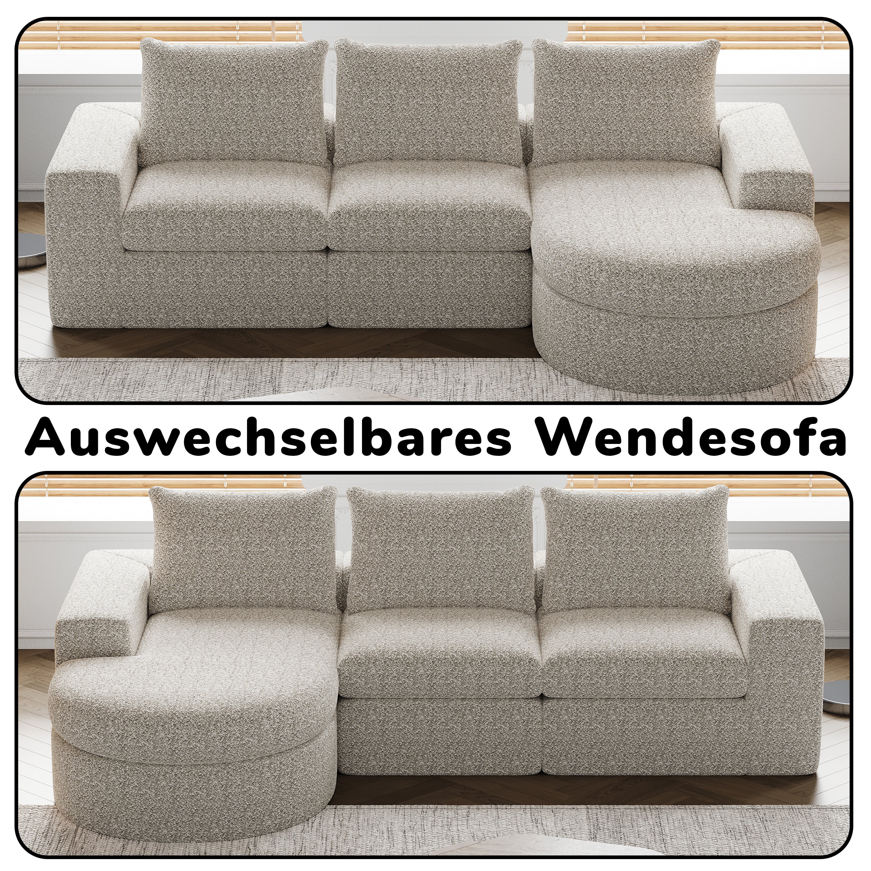 Logidon Modulair Chenille Sofa 3-zits Hoekbank Ligstoel Beige