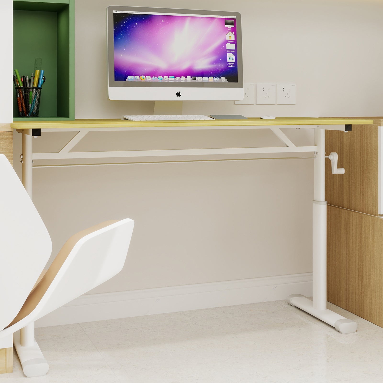 Logidon in hoogte verstelbaar houten bureau handslinger 120 x 60 cm