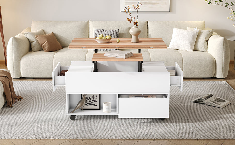 Logidon salontafel Lift Top 100x50 wit houtlook met 4 lades
