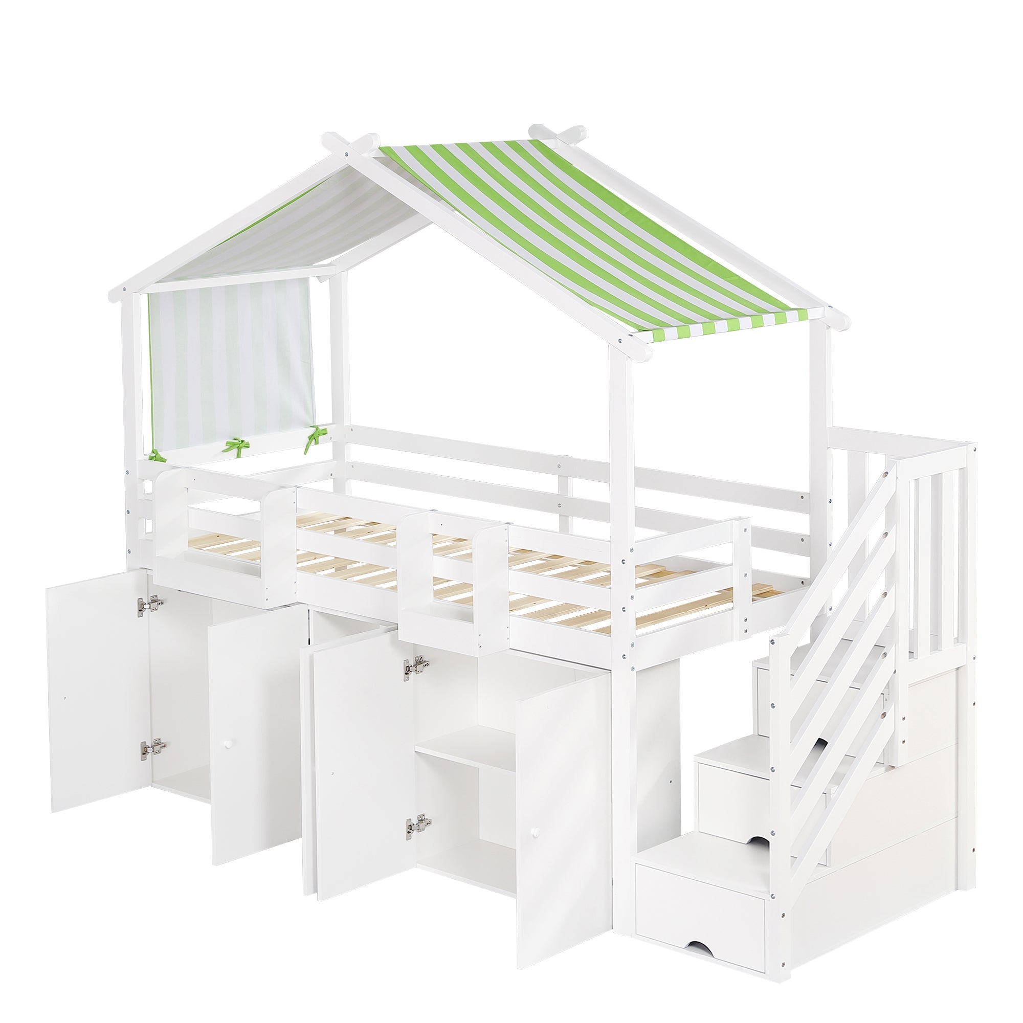 Logidon Kinderstapelbed 90x200 cm witgroen met kledingkast