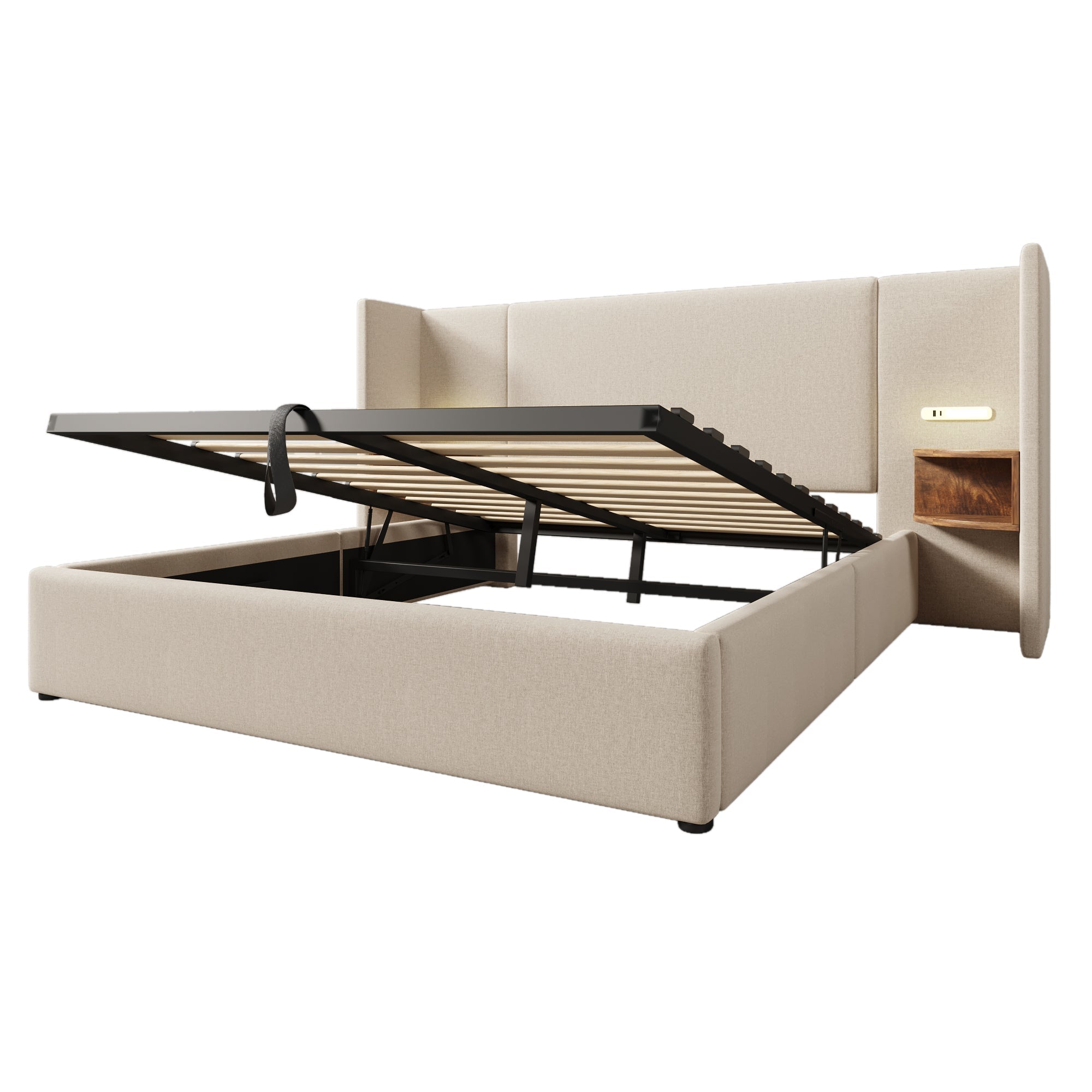 Logidon upholstered bed 160x200 beige with USB C charging function