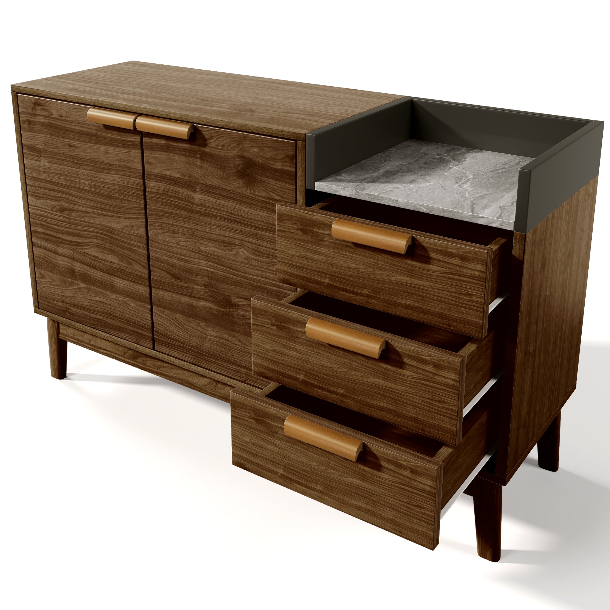 Logidon woonkamer ladekast eiken decor marmerlook blad 3 lades