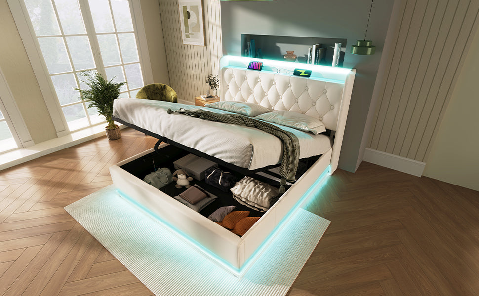 Logidon gestoffeerd bed tweepersoonsbed 180x200 cm wit PU, 360 surround LED