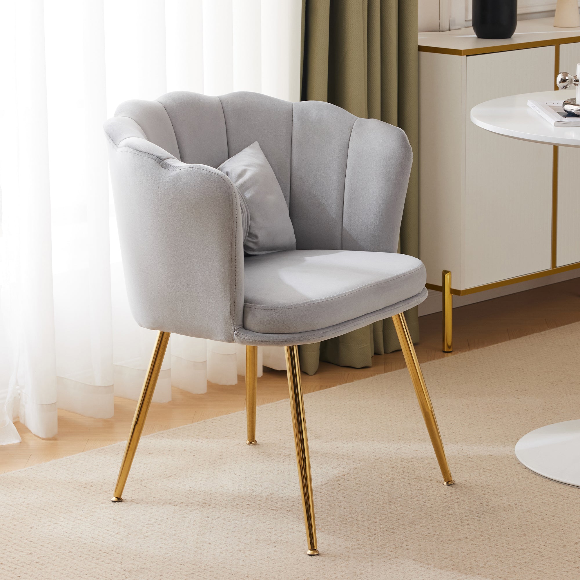 Logidon Modern Velvet Living Room Armchair Gray With Gold Legs
