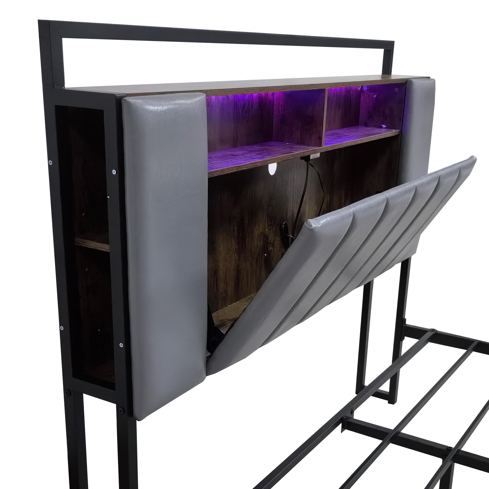Logidon gestoffeerd bed 160x200 cm grijs kunstleer met LED USB-laden