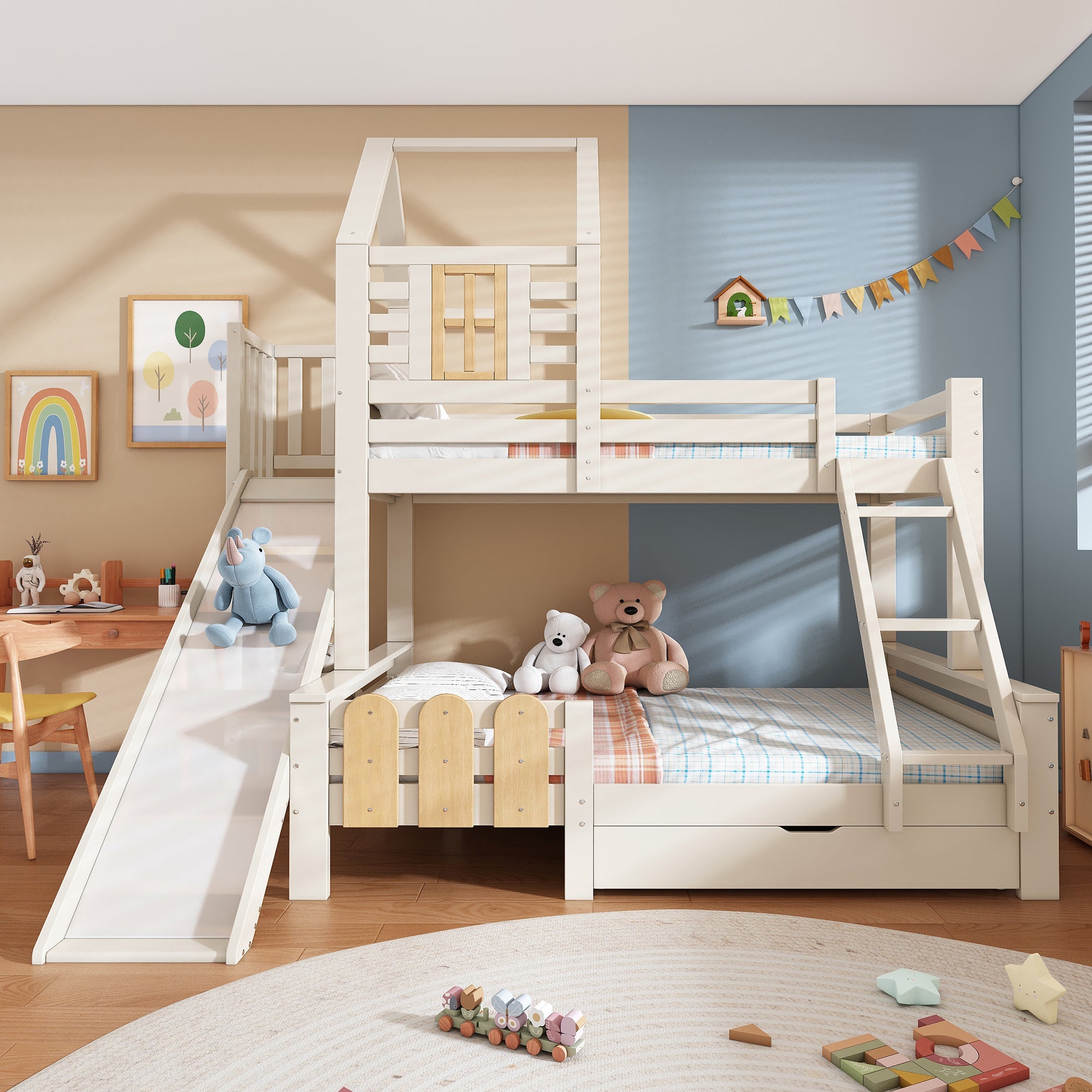 Logidon stapelbed 90x200/140x200 schuiflaadladder blokhut design