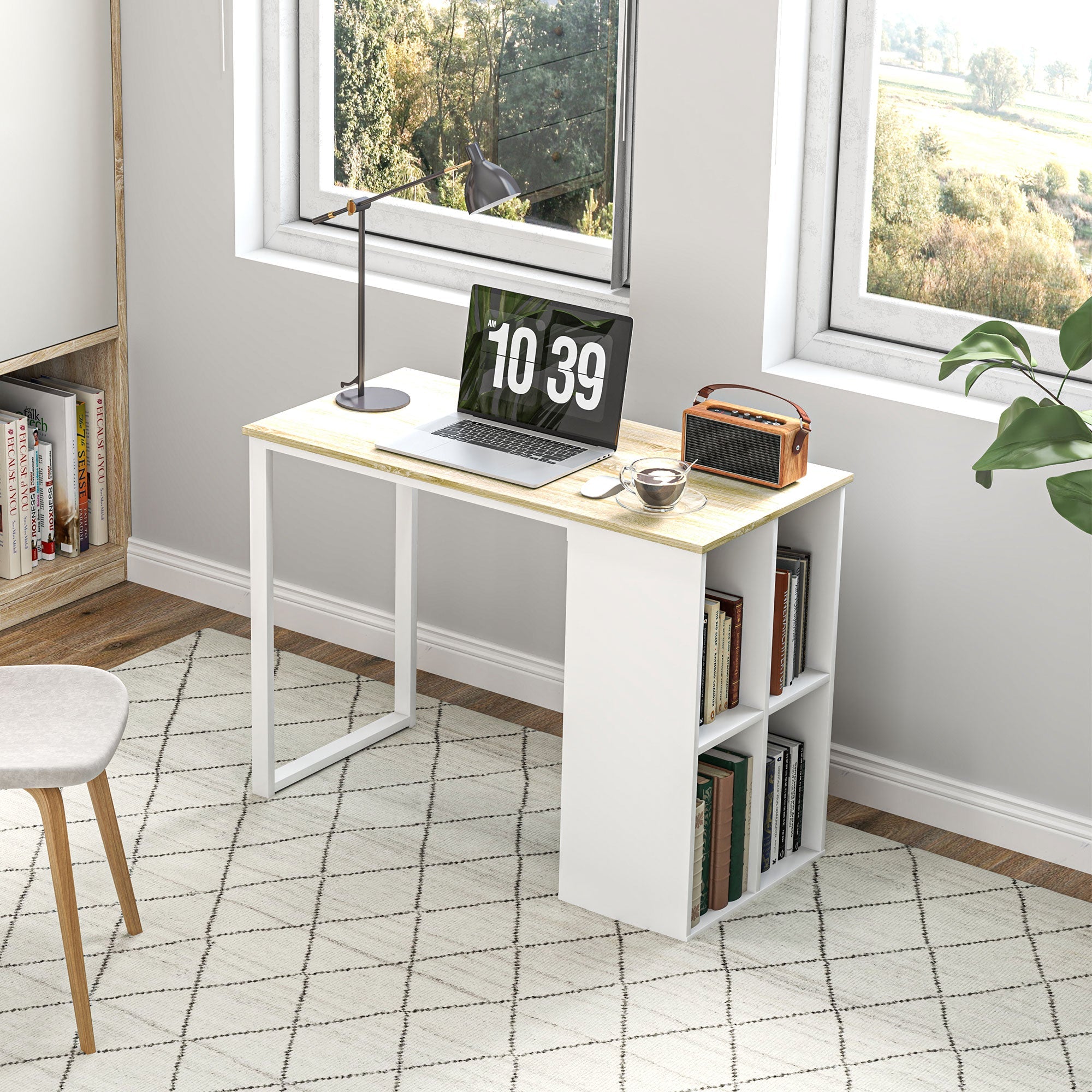 Logidon bureau eiken 100x54 cm compacte PC tafel met planken