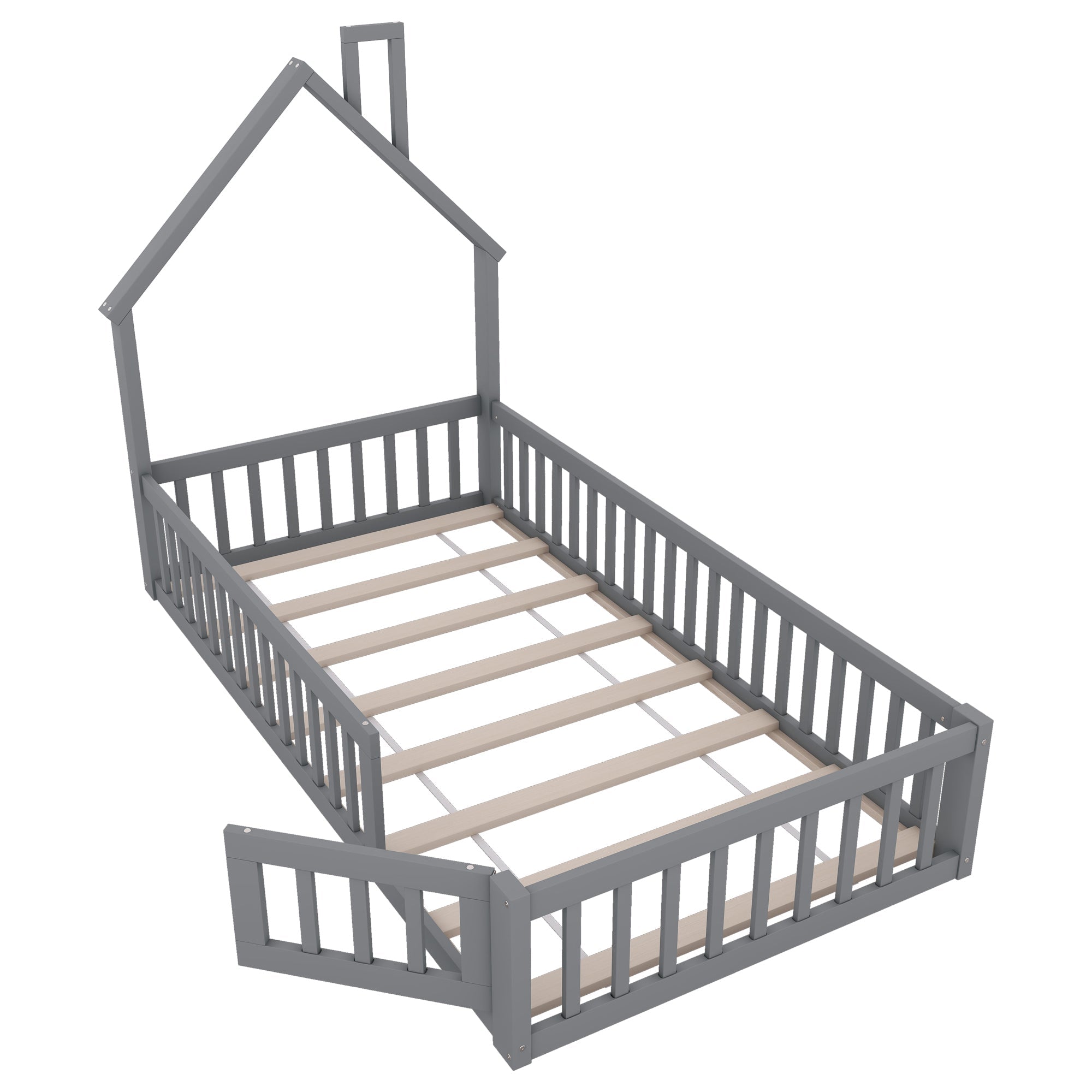 Logidon upholstered bed 90x200 chimney shape gray pine wood