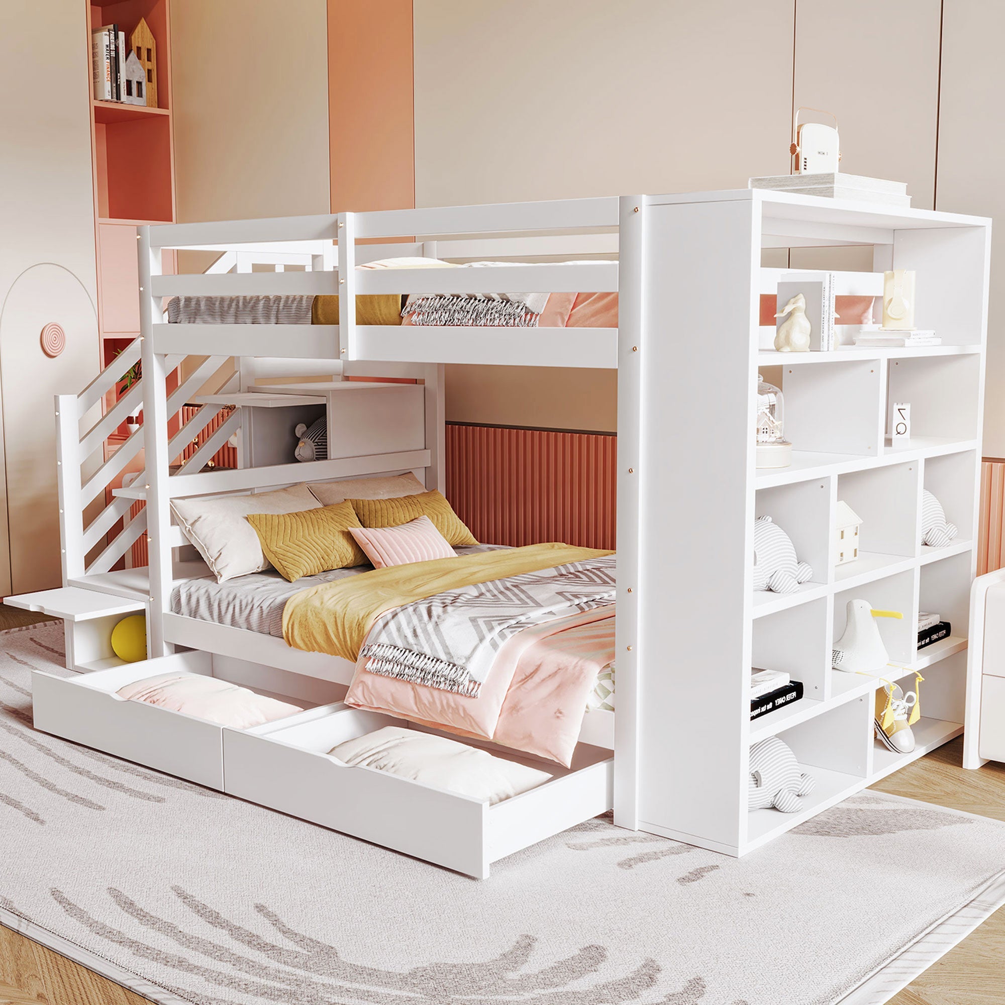 Logidon stapelbed 90x200 cm met veiligheidstrap en opbergruimte wit