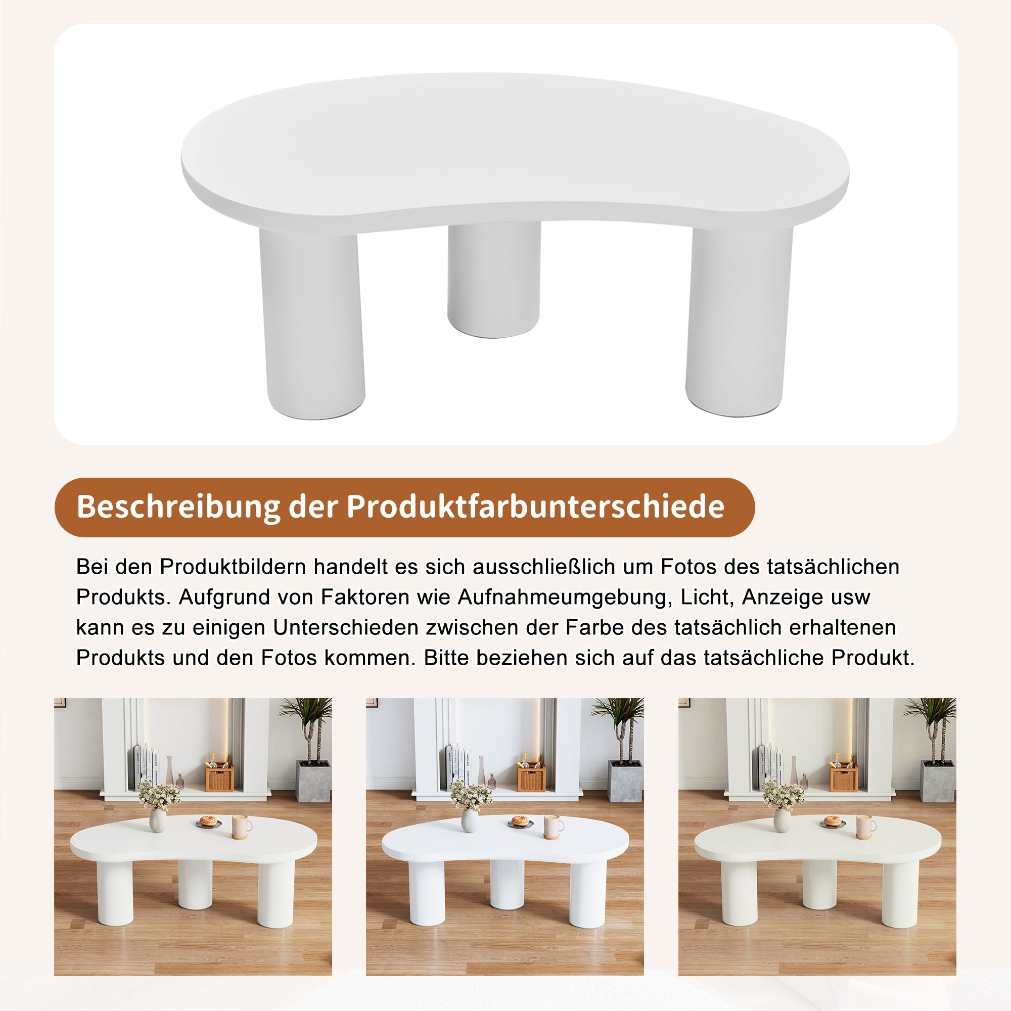 Logidon Witte halve maan salontafel 107x57x40,5 cm MDF en PVC