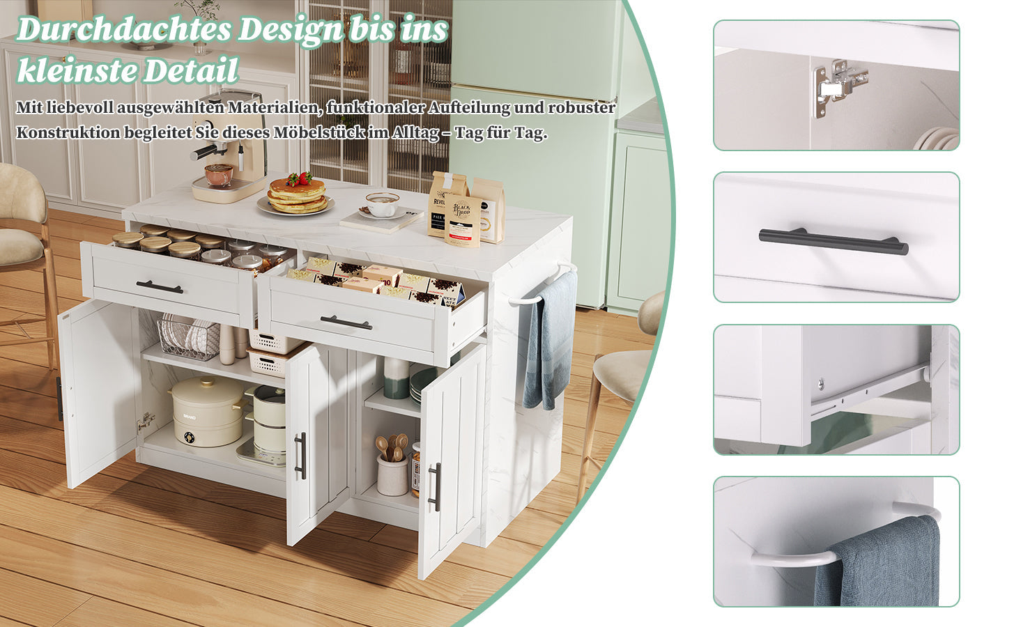 Logidon keukeneiland 120x60x91 cm met USB-aansluitingen wit