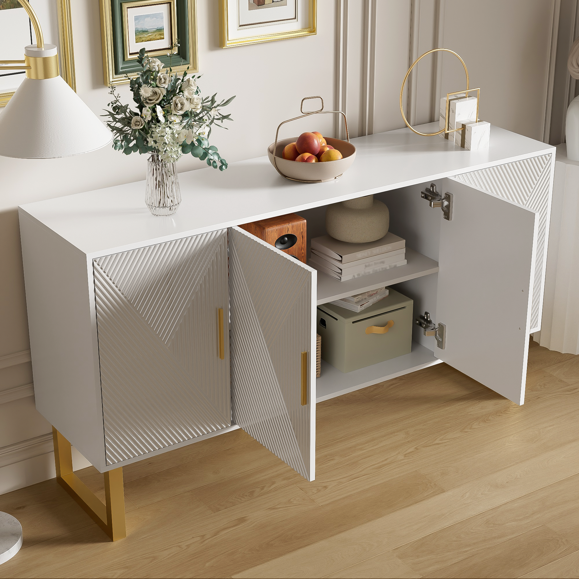 Logidon dressoir 4 deuren 150 cm wit hoogglans gouden handgrepen