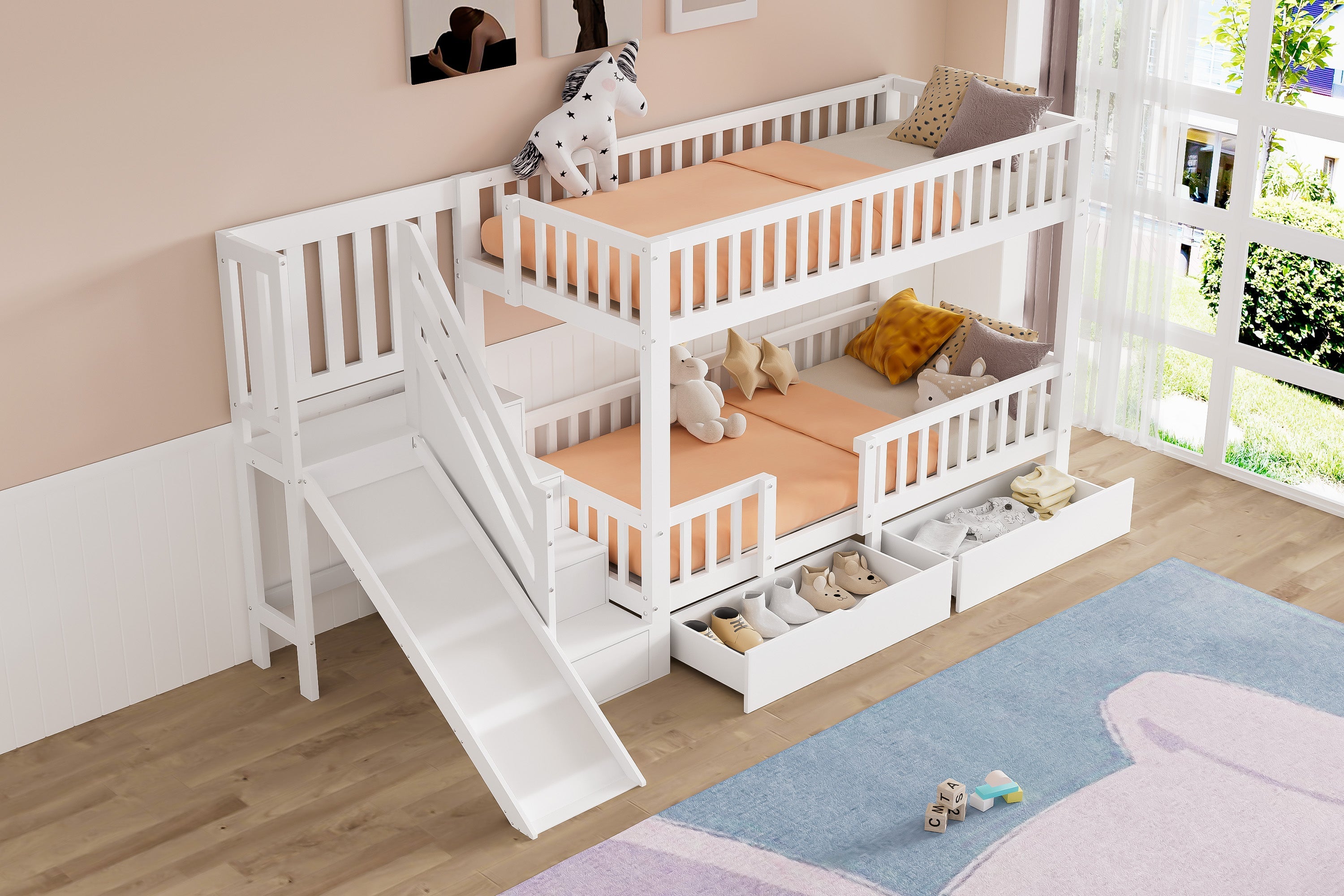 Logidon kinderstapelbed wit 90x200 cm met glijbaan en trap