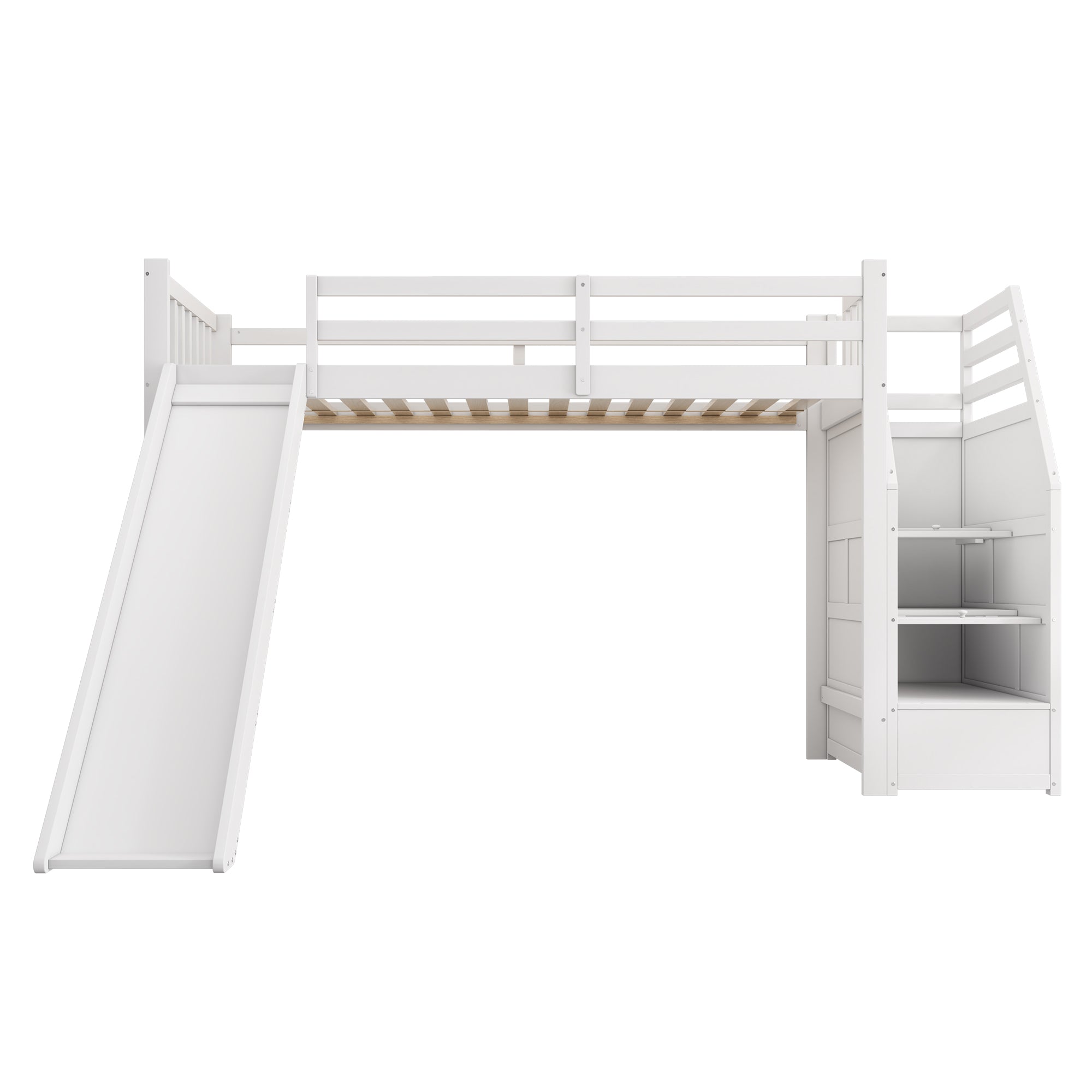 Logidon hoogslaper 90x200 cm met glijbaan en opbergladder wit EN747