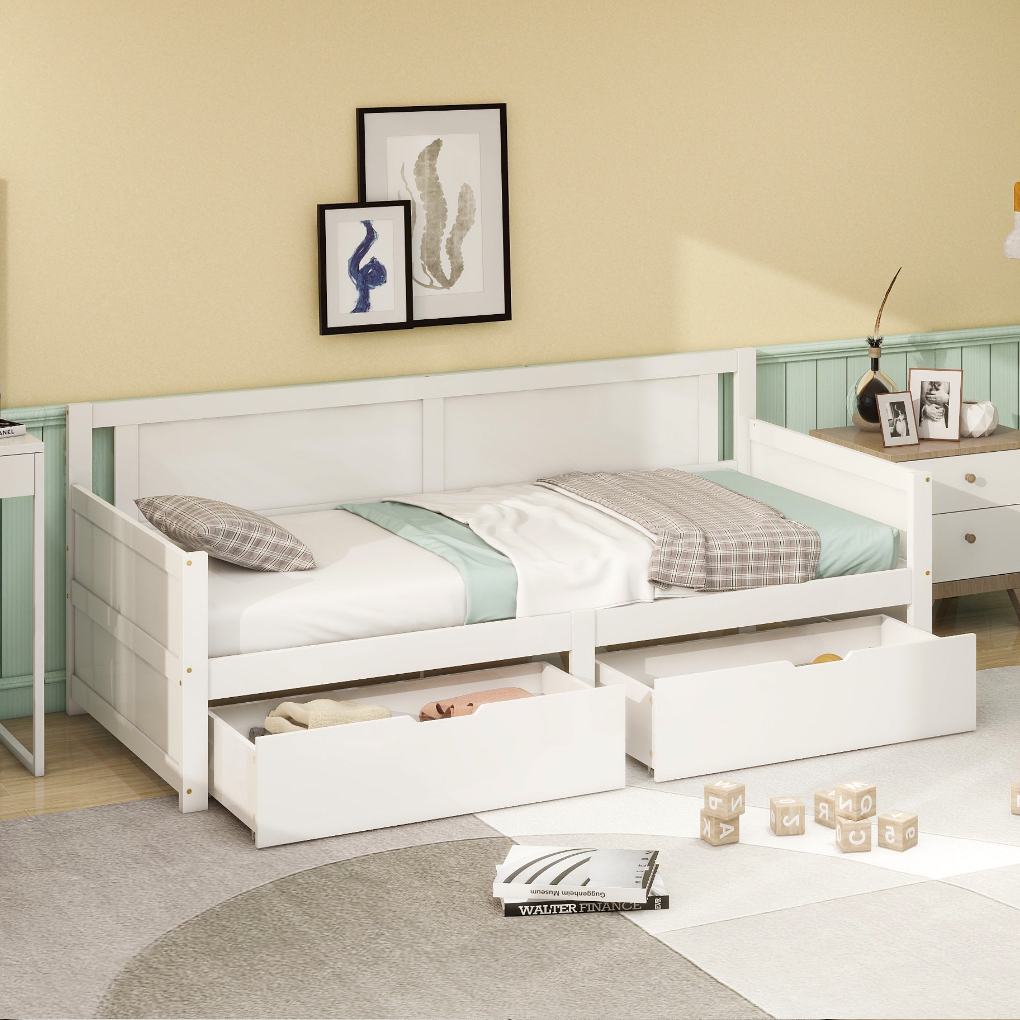 Logidon sofa bed 90x200 white solid wood frame two storage compartments