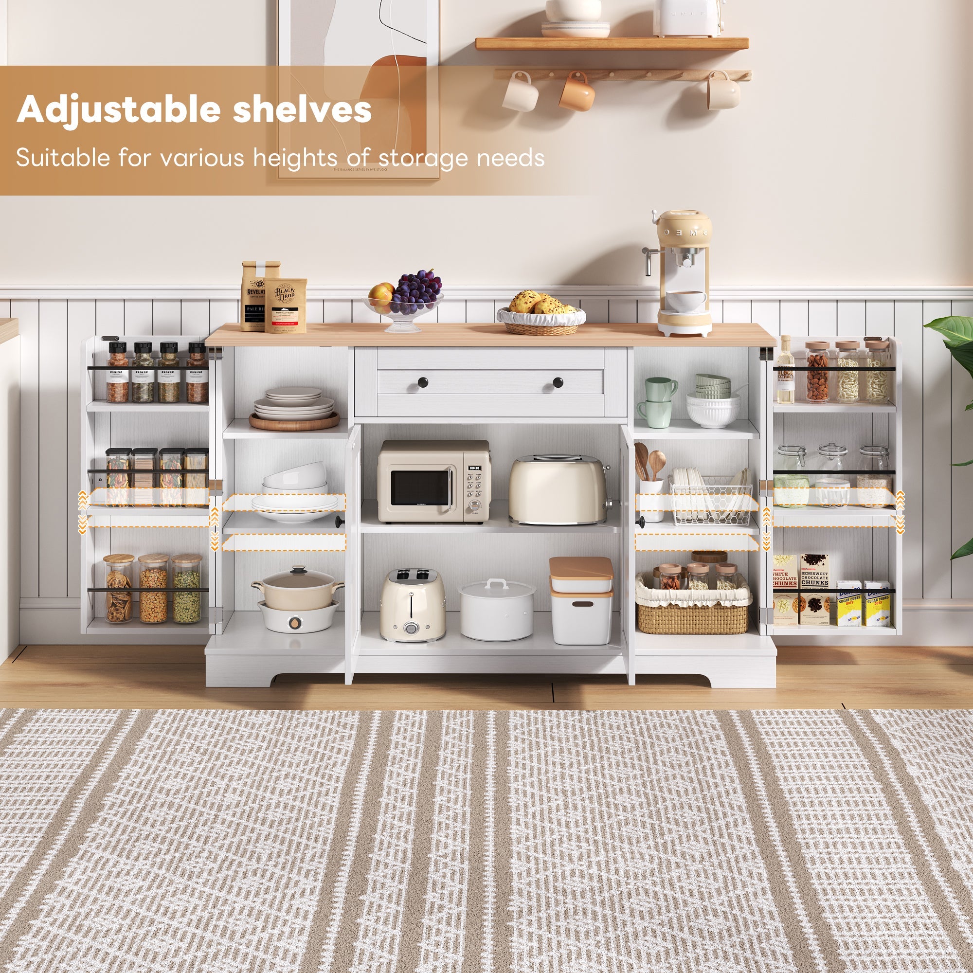 Logidon keukenbuffet 138 cm witte multifunctionele ladedeuren