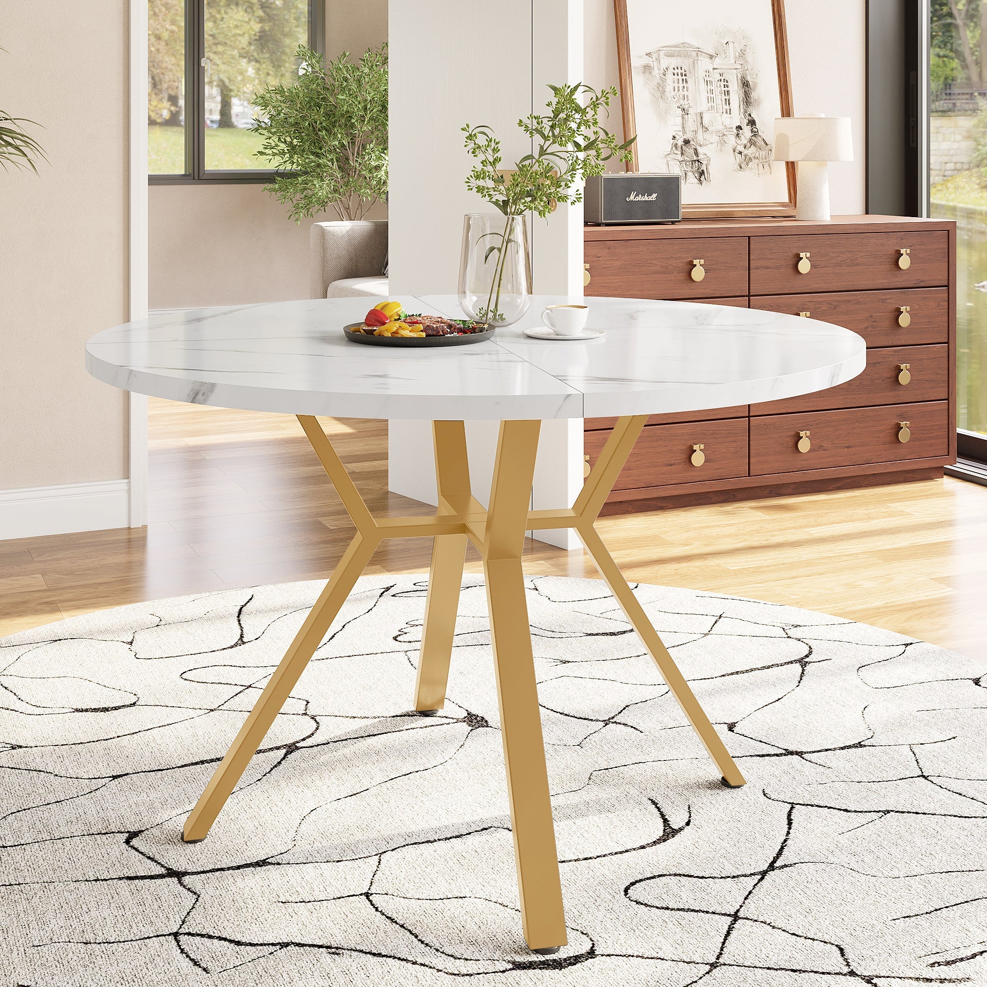 Logidon ronde eettafel marmerlook witgoud 100 cm diameter