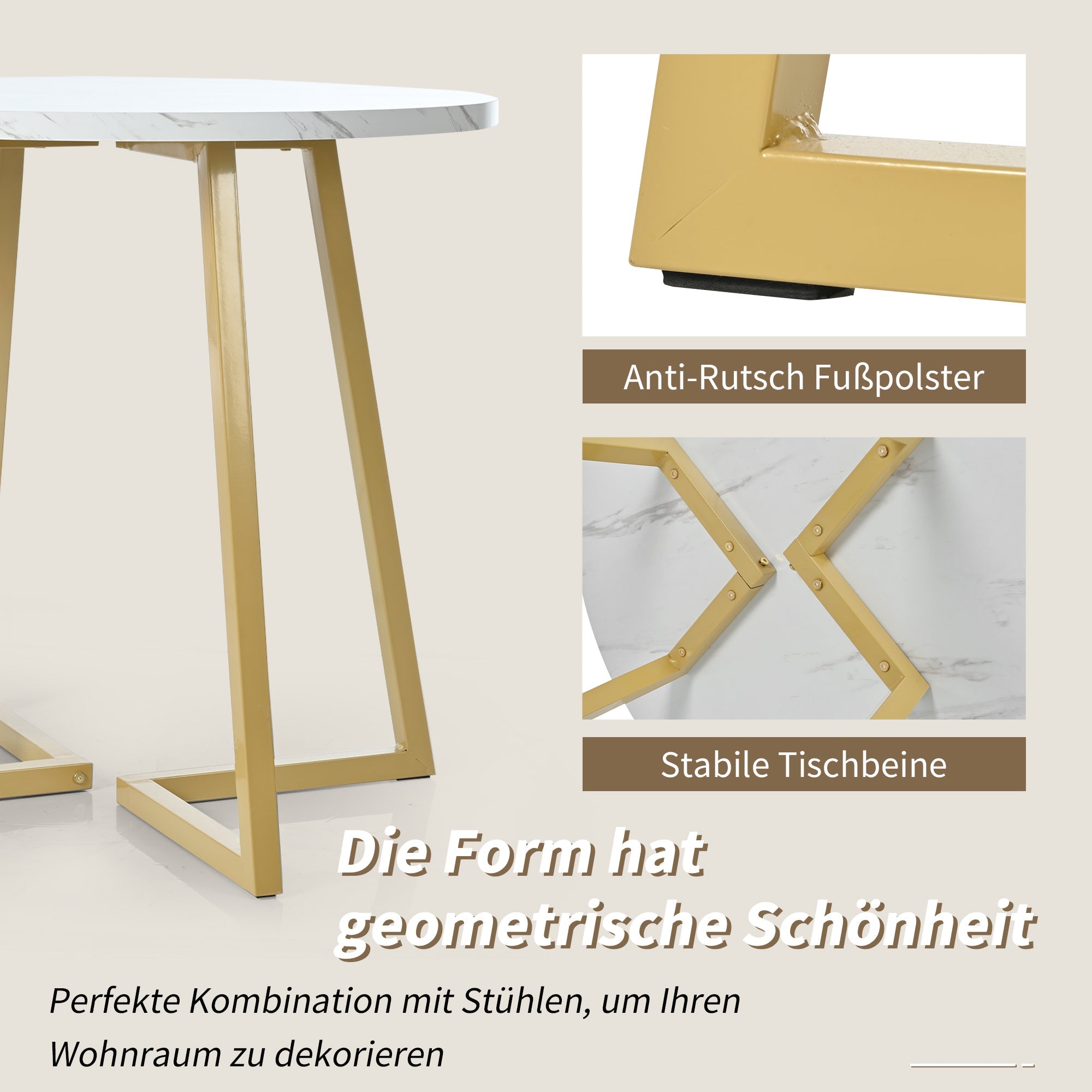 Logidon Ronde Eettafel Wit Marmeren Textuur Goud Frame 80 cm