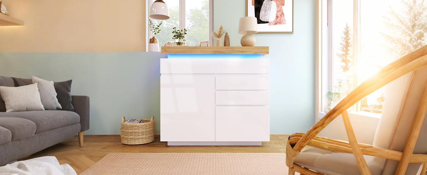 Logidon high gloss chest of drawers white LED lighting app control 2 doors