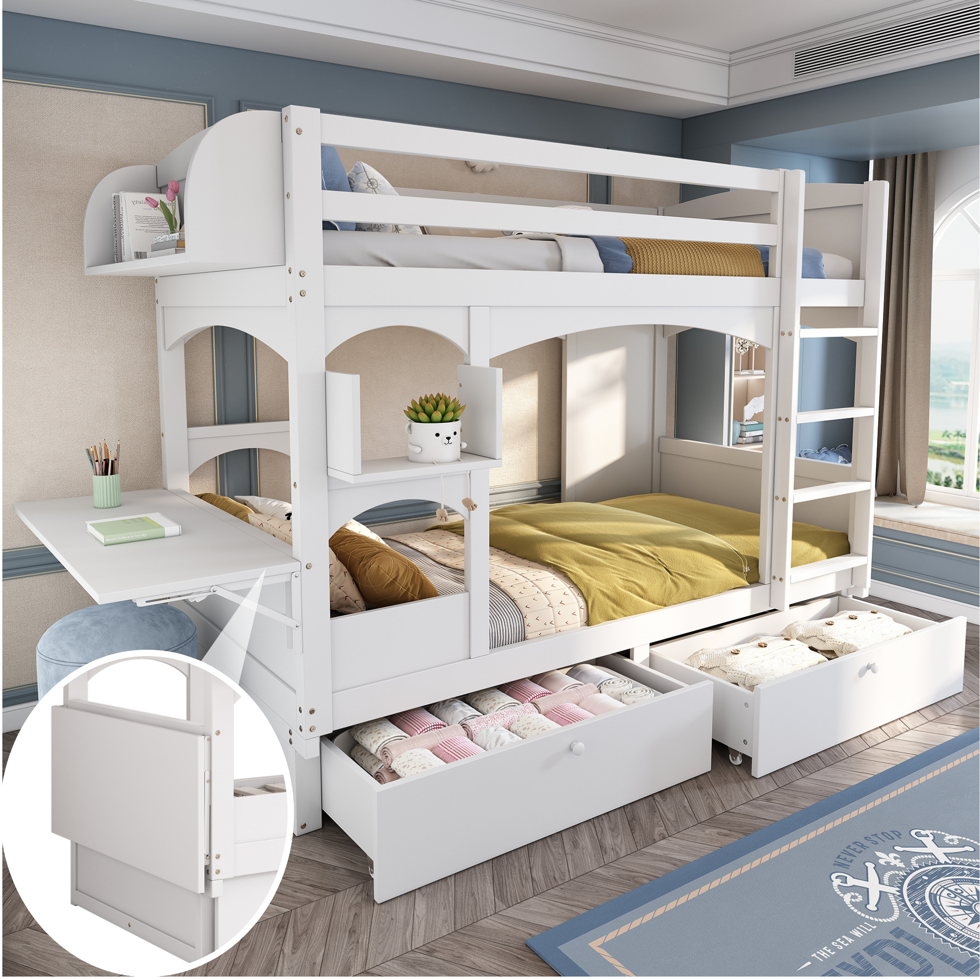 Logidon Kinderstapelbed met opklapbaar bureau Wit 90x200