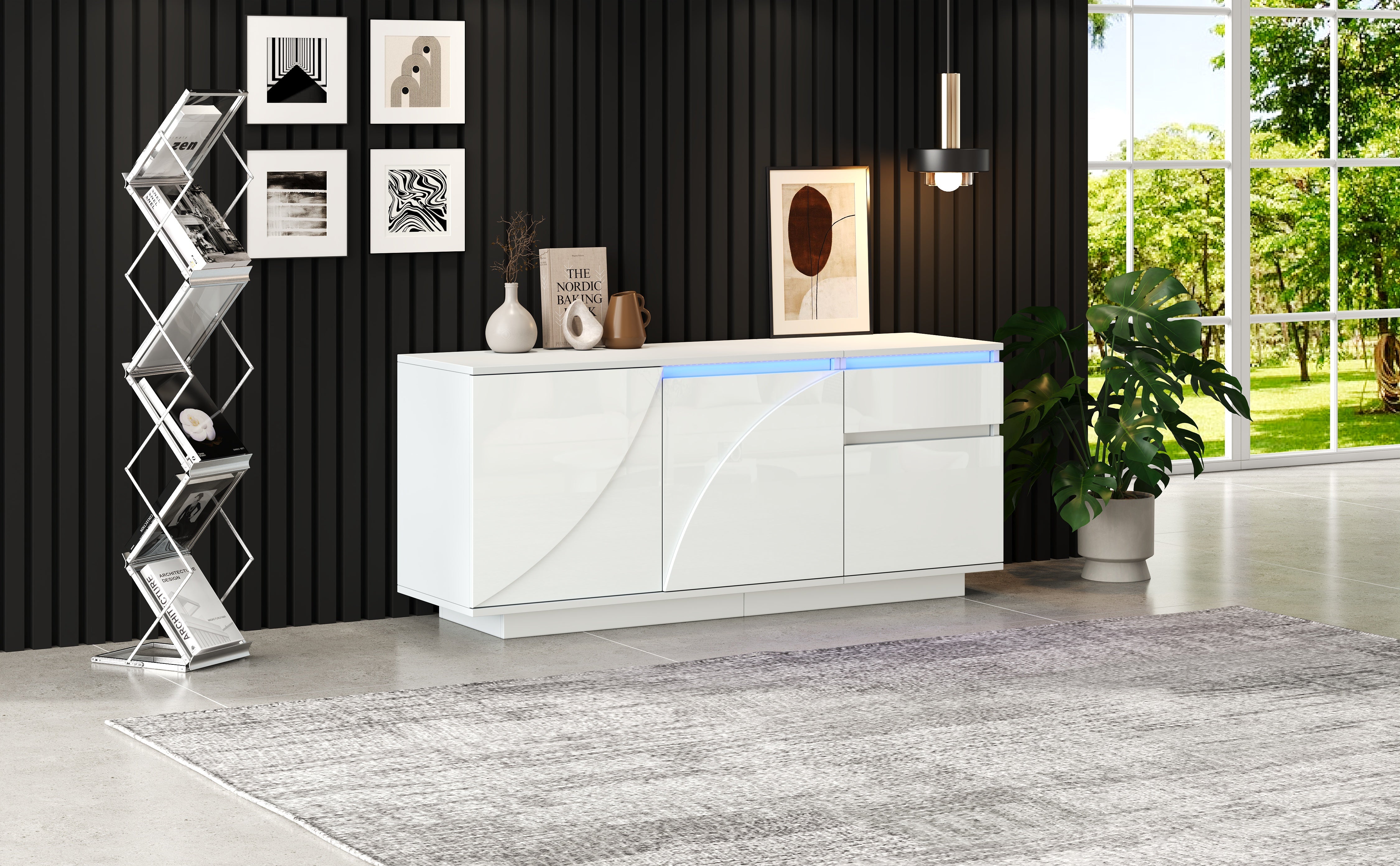 Logidon 140 x 40 x 60 cm hoogglans dressoir wit met LED