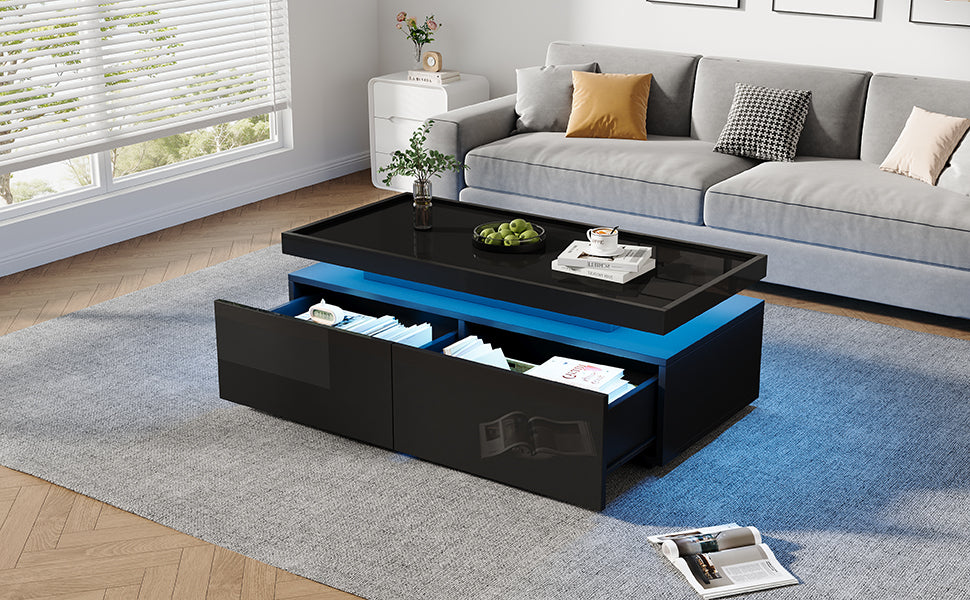 Logidon hoogglans salontafel 95x45x35 cm met LED verlichting zwart