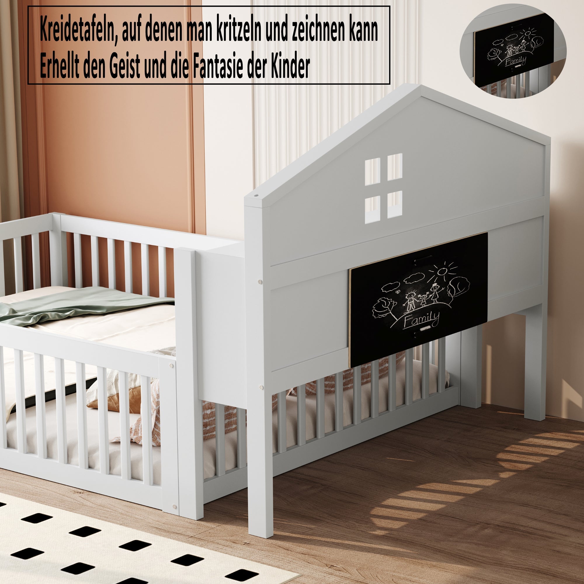 Logidon kinderbed 140x200 huisvorm wit met opbergruimte en lattenbodem